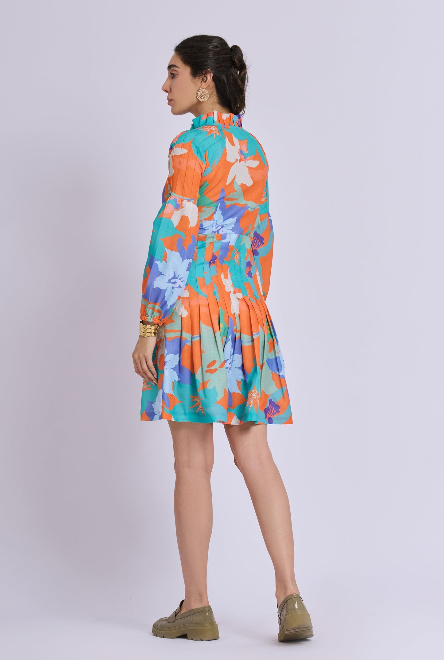 Orchid Multi Color Pleated Shirt Dress