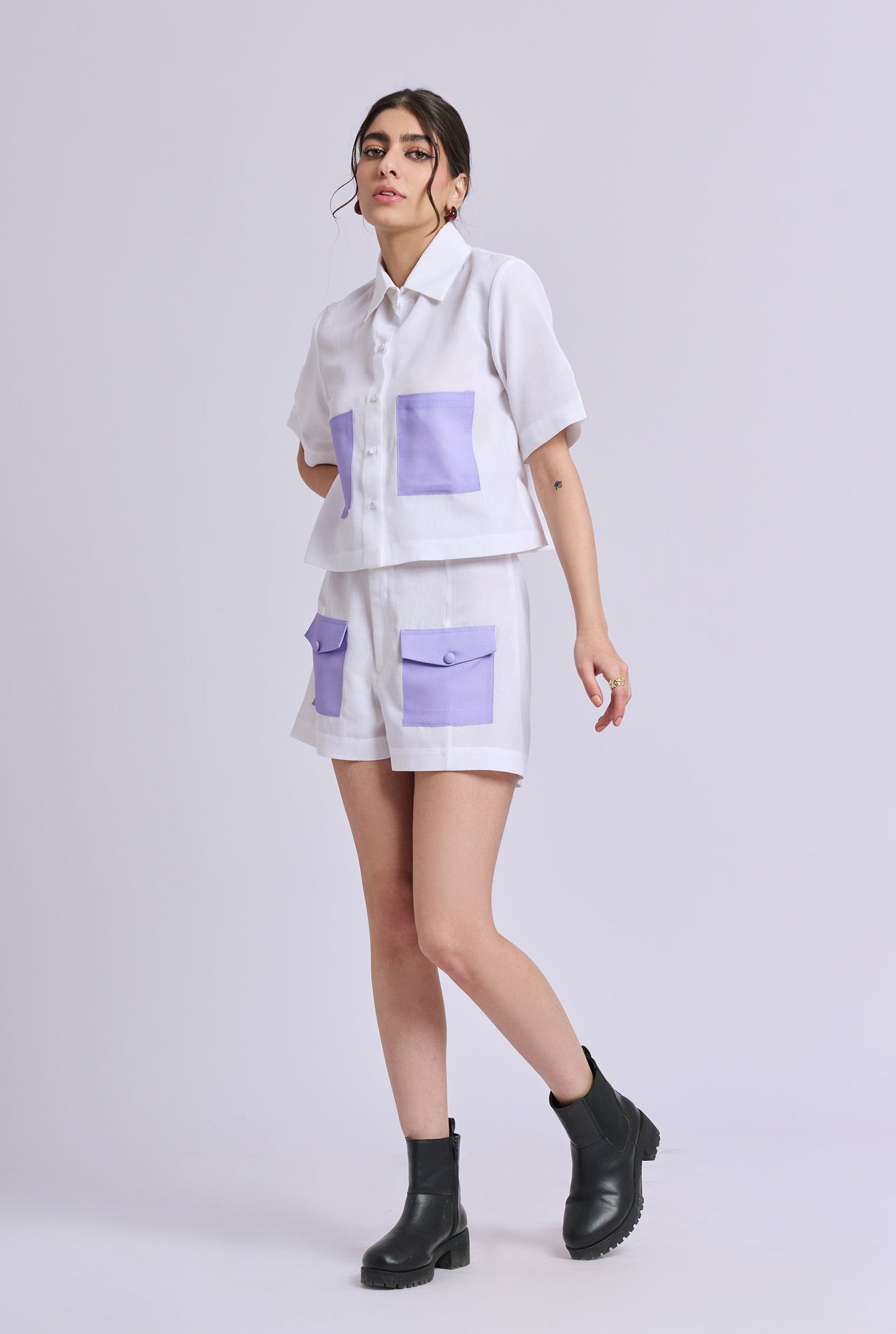 Isla White and Purple Co-ord Set with Shorts