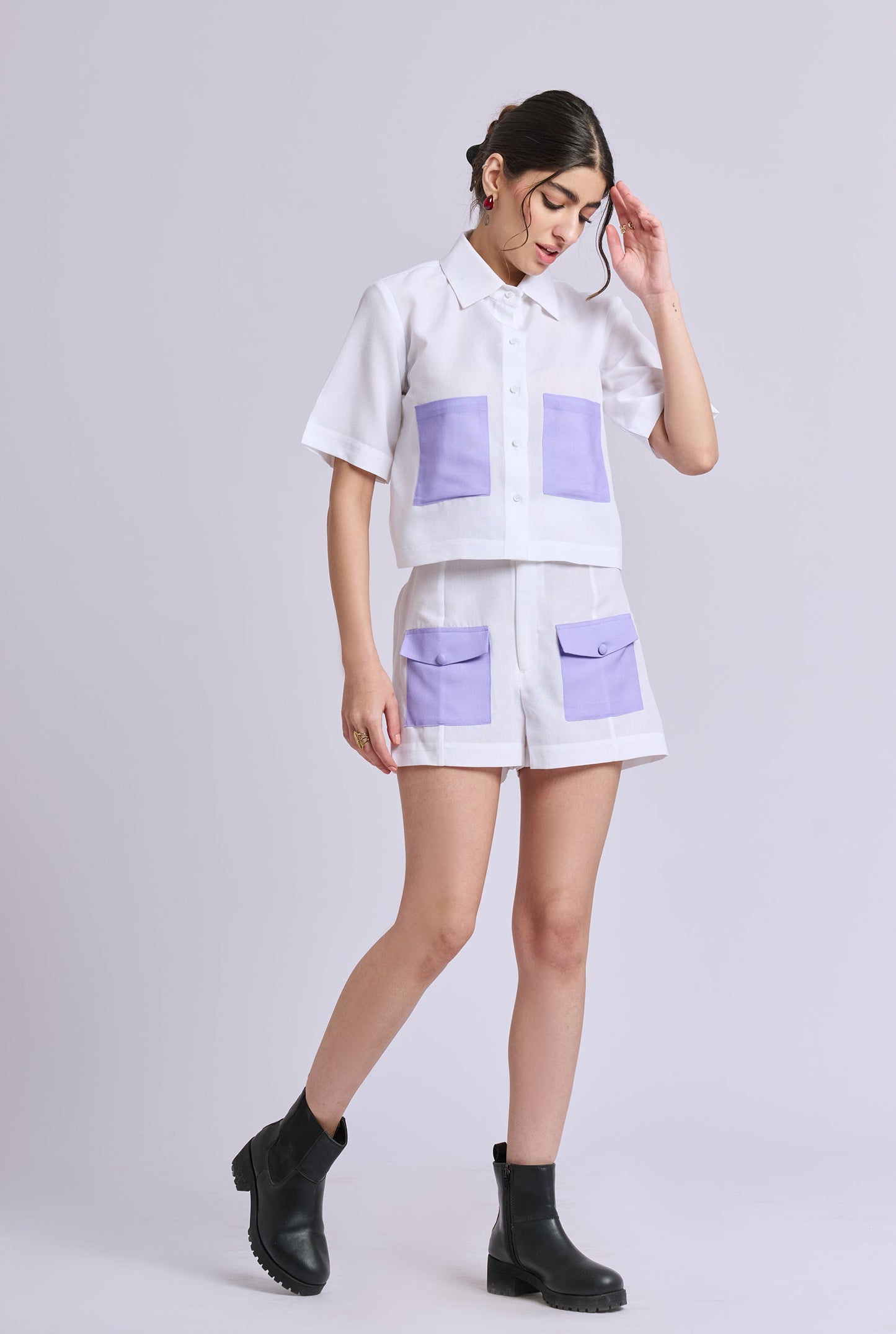 Isla White and Purple Co-ord Set with Shorts