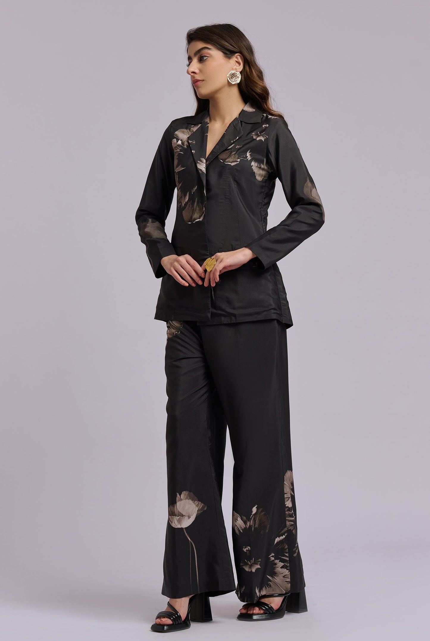Gisele Black and Gold Flower Print Blazer Co-ord Set