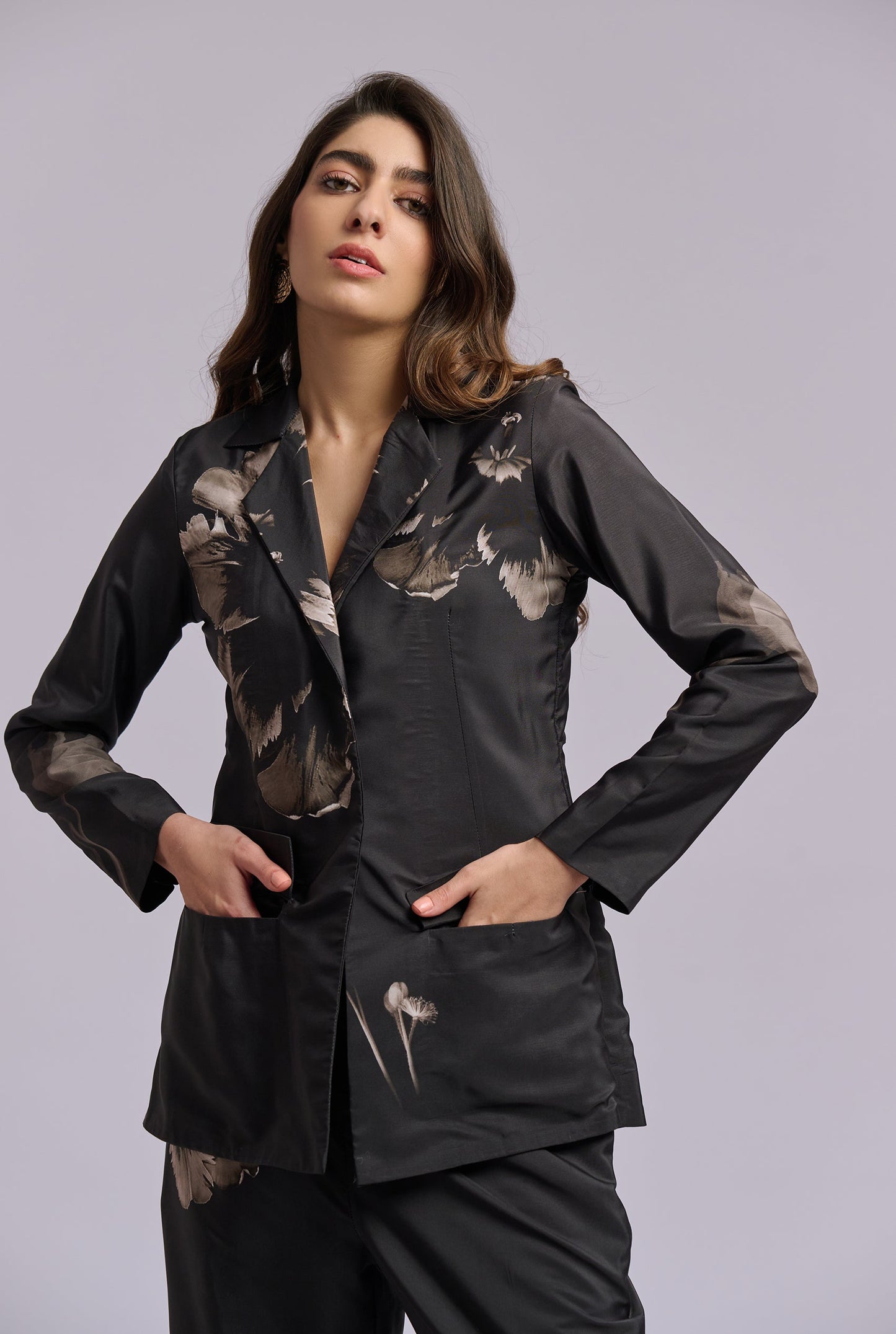 Gisele Black and Gold Flower Print Blazer Co-ord Set