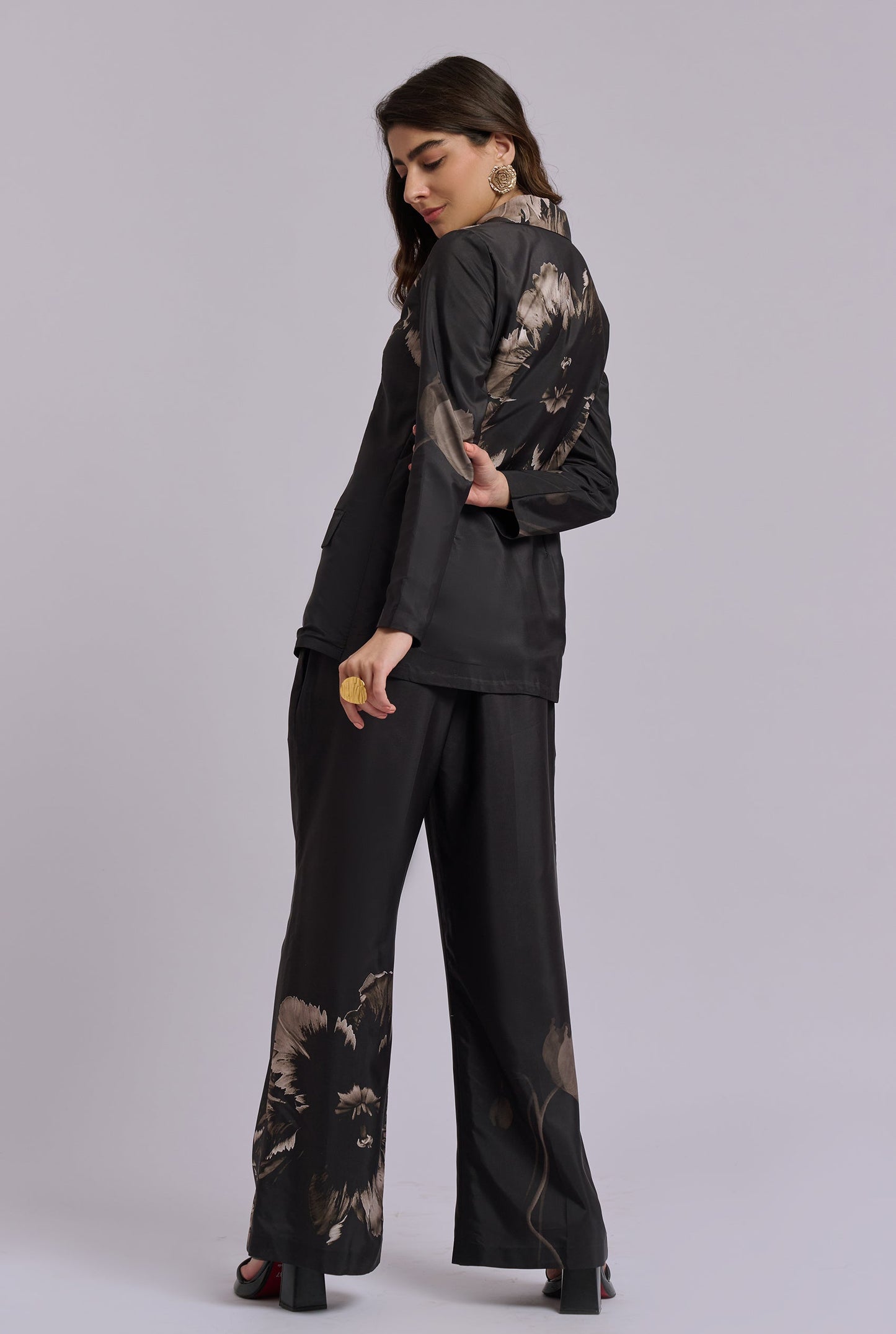Gisele Black and Gold Flower Print Blazer Co-ord Set