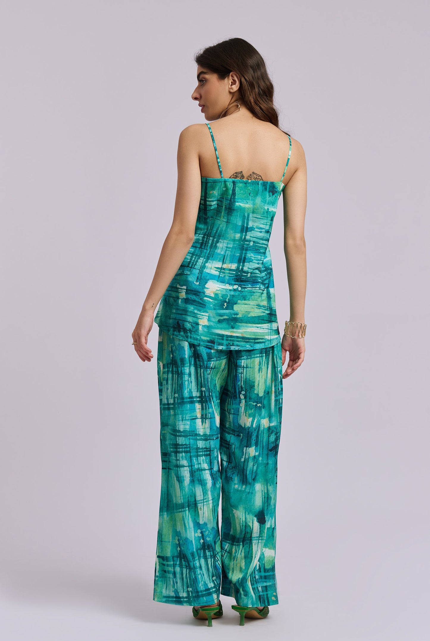 Aquaflow Blue and Green Brush stroke print Strappy Co-ord Set