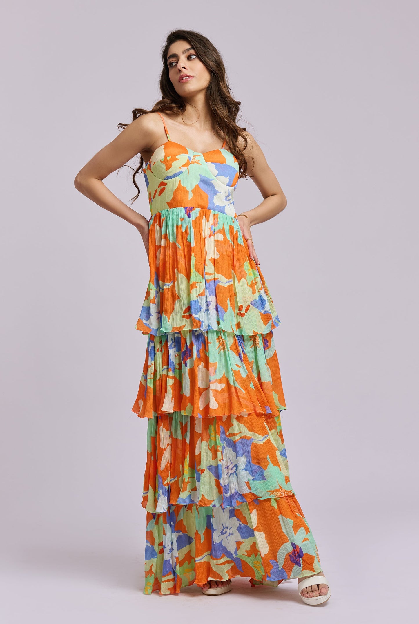 Valerie Abstract Print Ruffle Maxi Dress