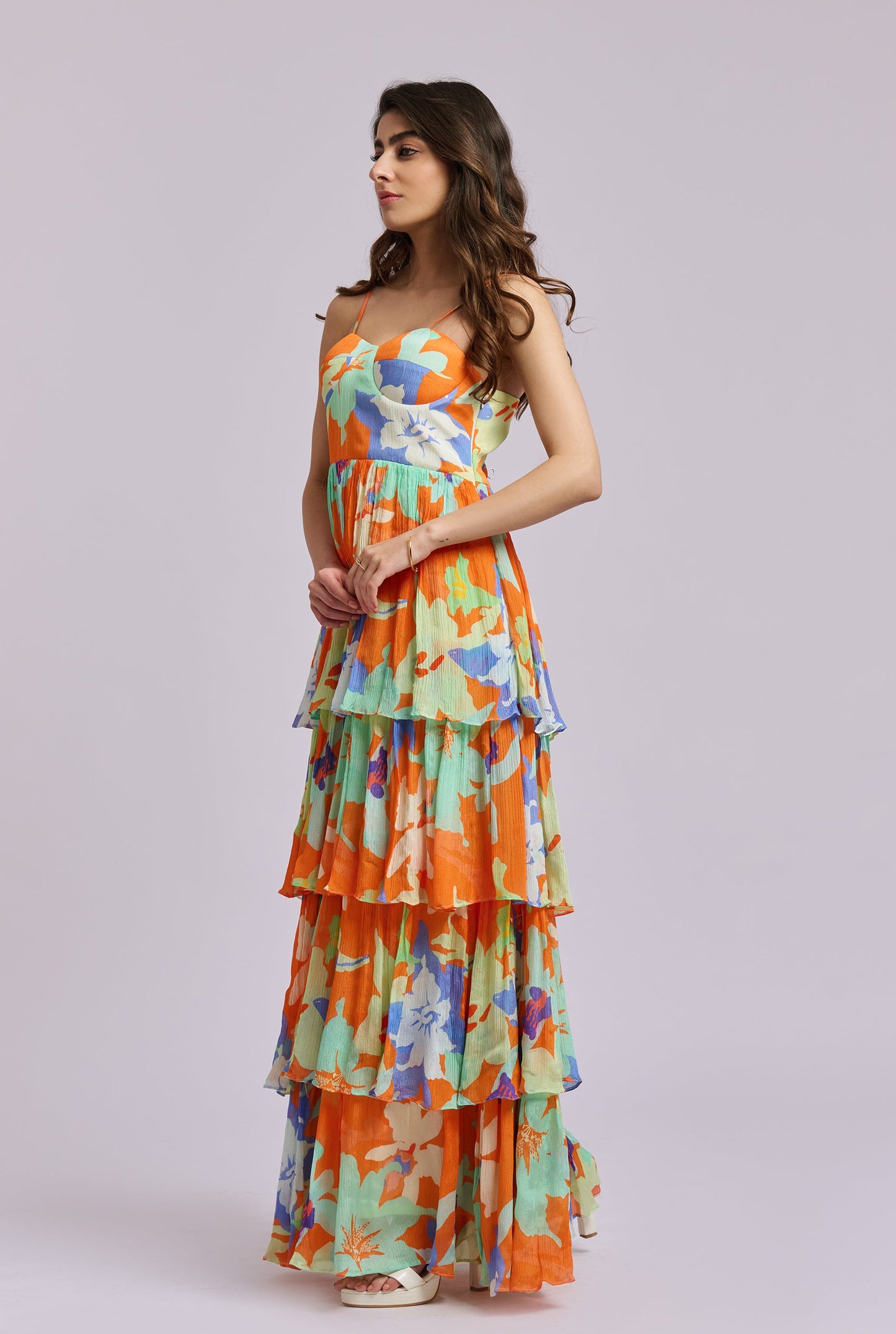 Valerie Abstract Print Ruffle Maxi Dress