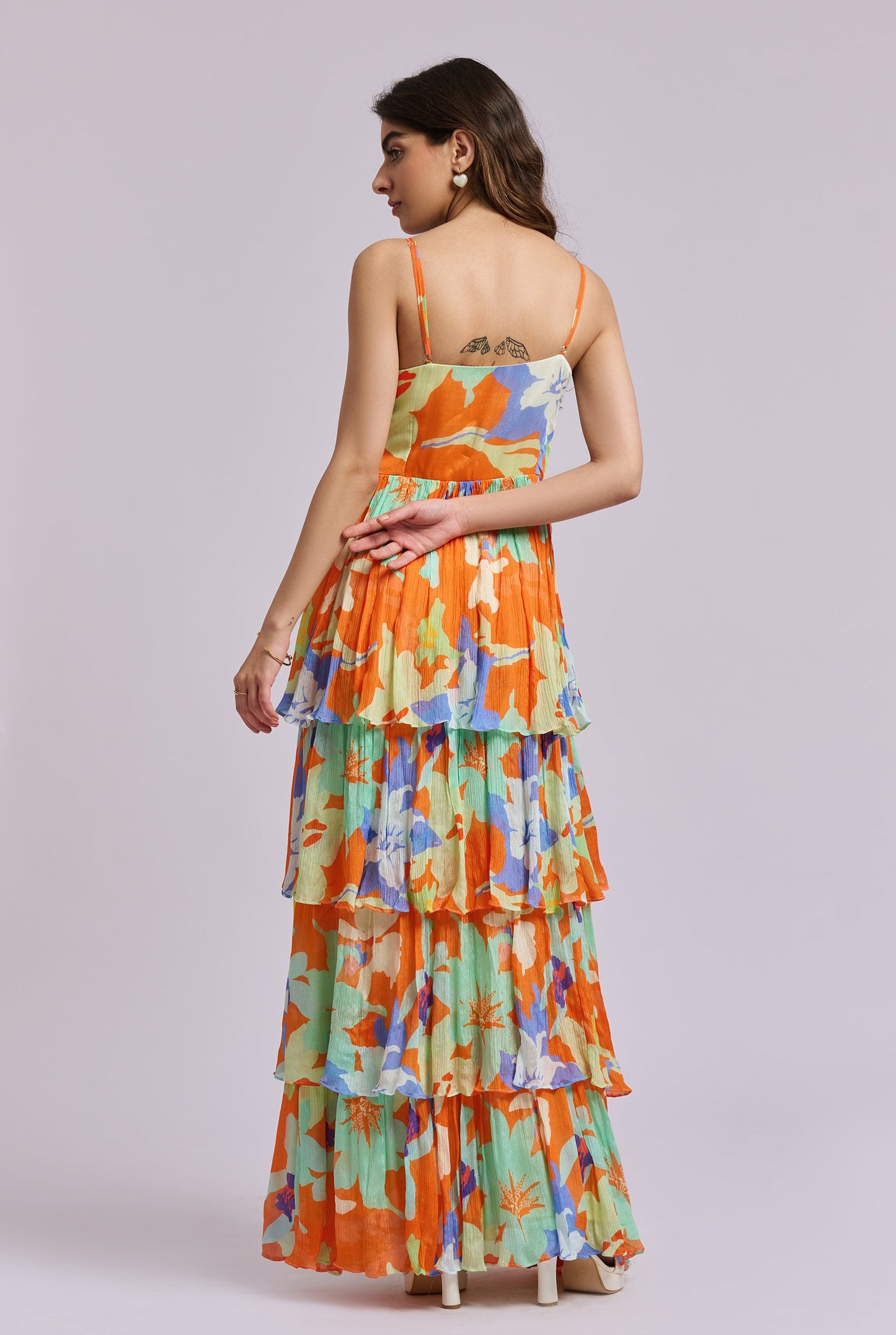 Valerie Abstract Print Ruffle Maxi Dress