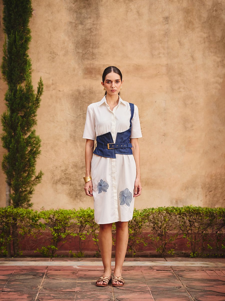 Cattleya shirt dress with denim belt - Outro Studio