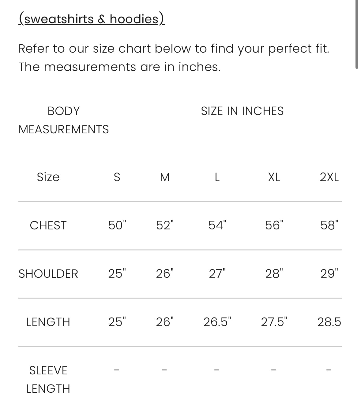 Size chart