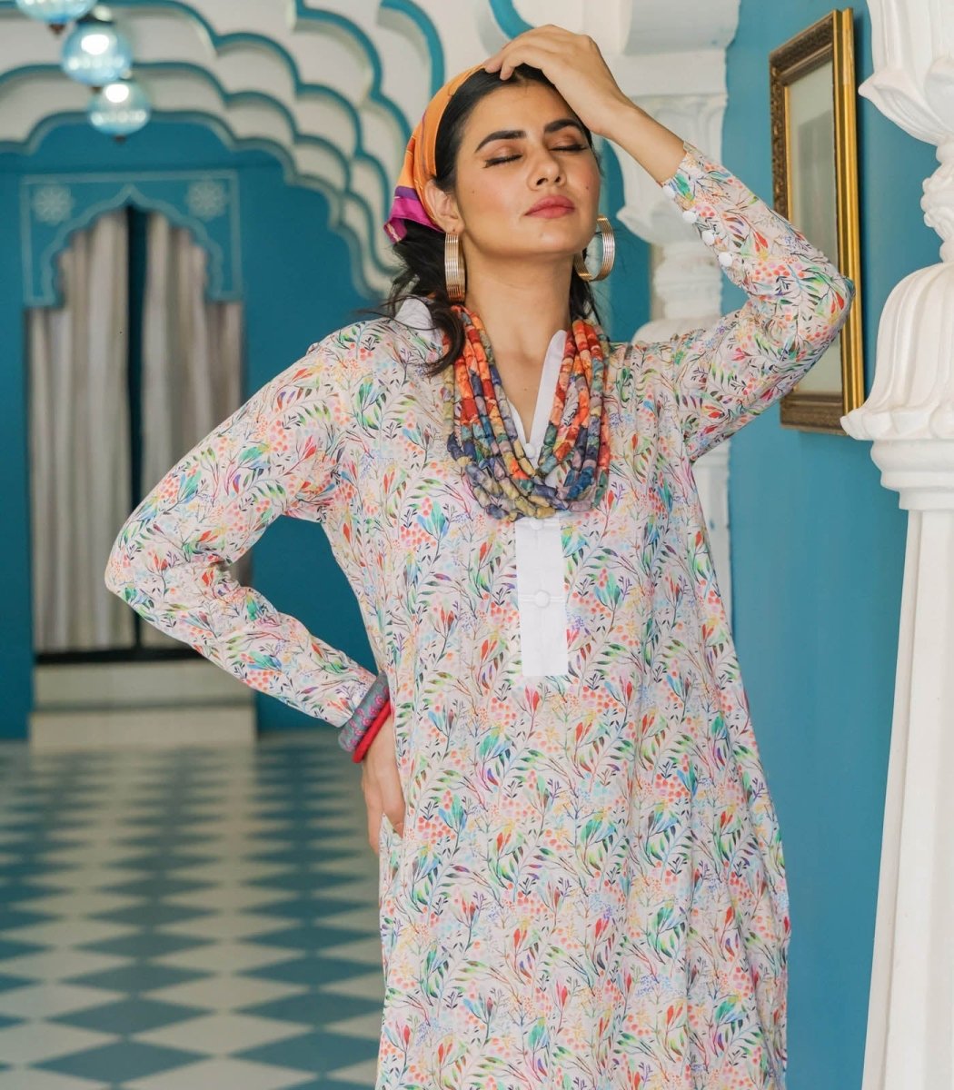 White Printed Lawn Pakistani Co - ord Set - Outro Studio