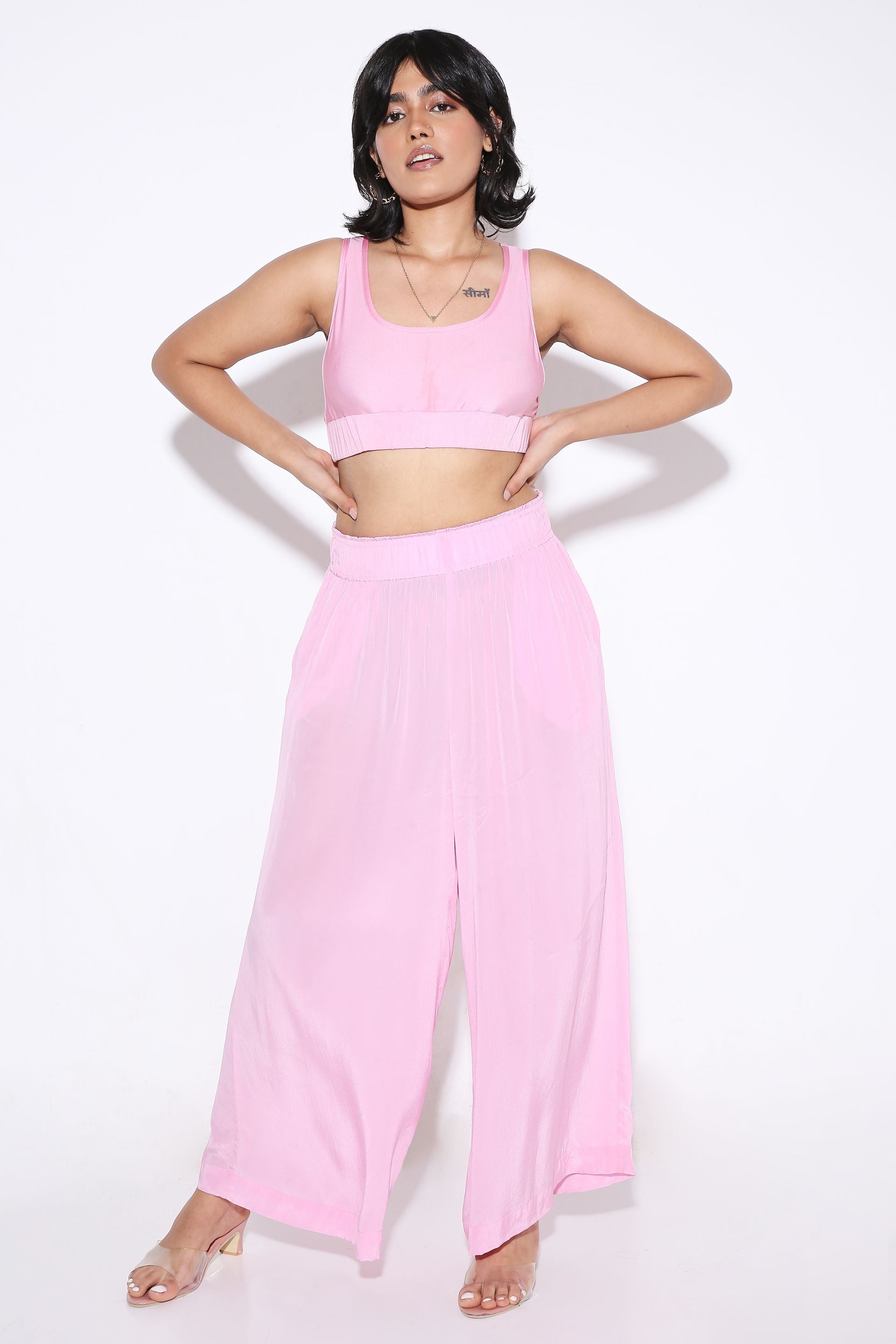 Relaxed fit Long Shirt and Relaxed Fit Pants Solid Color-Coord Set - Monokrom