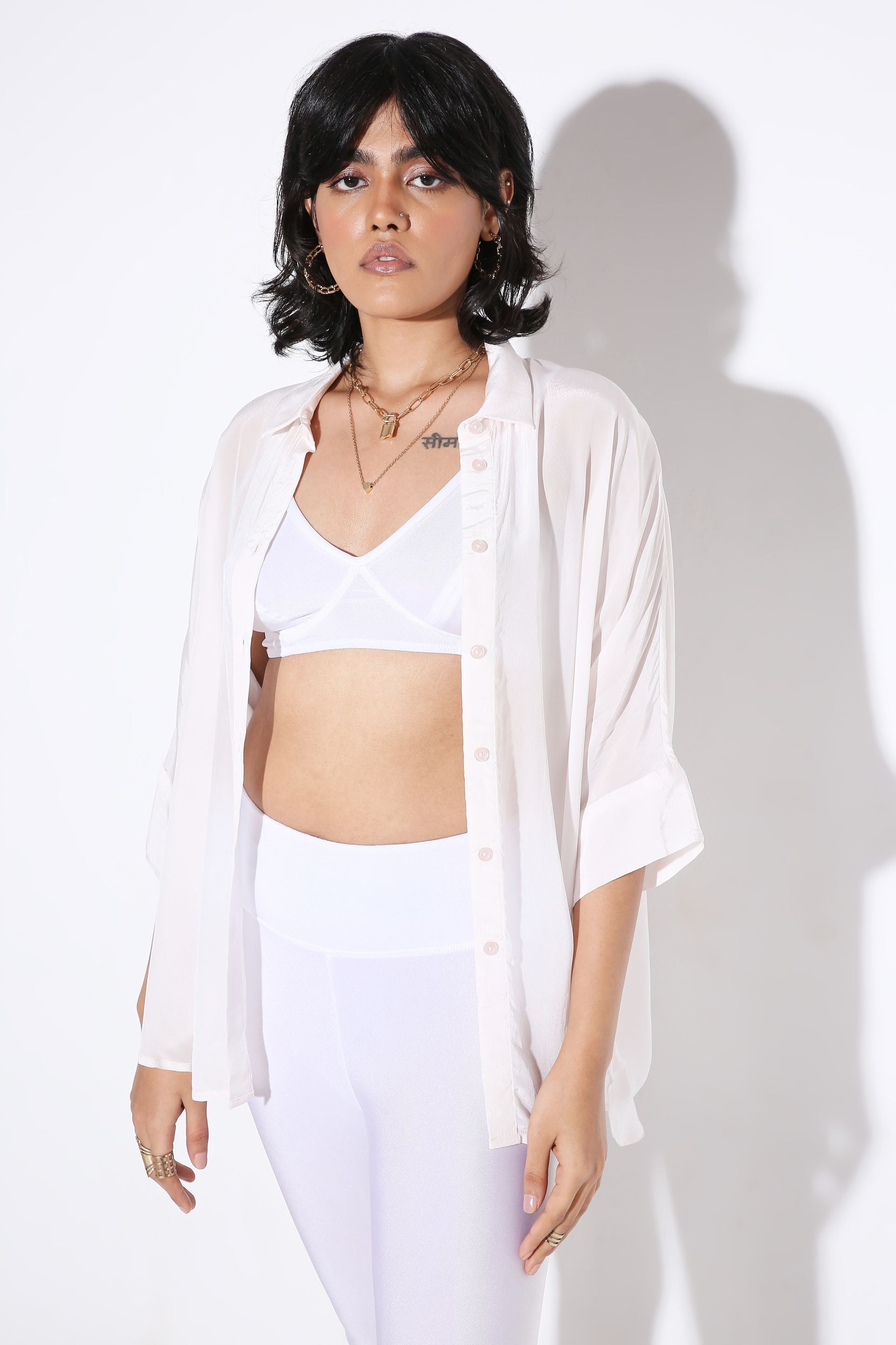 Relaxed fit Long Shirt and Relaxed Fit Pants Solid Color-Coord Set - Monokrom