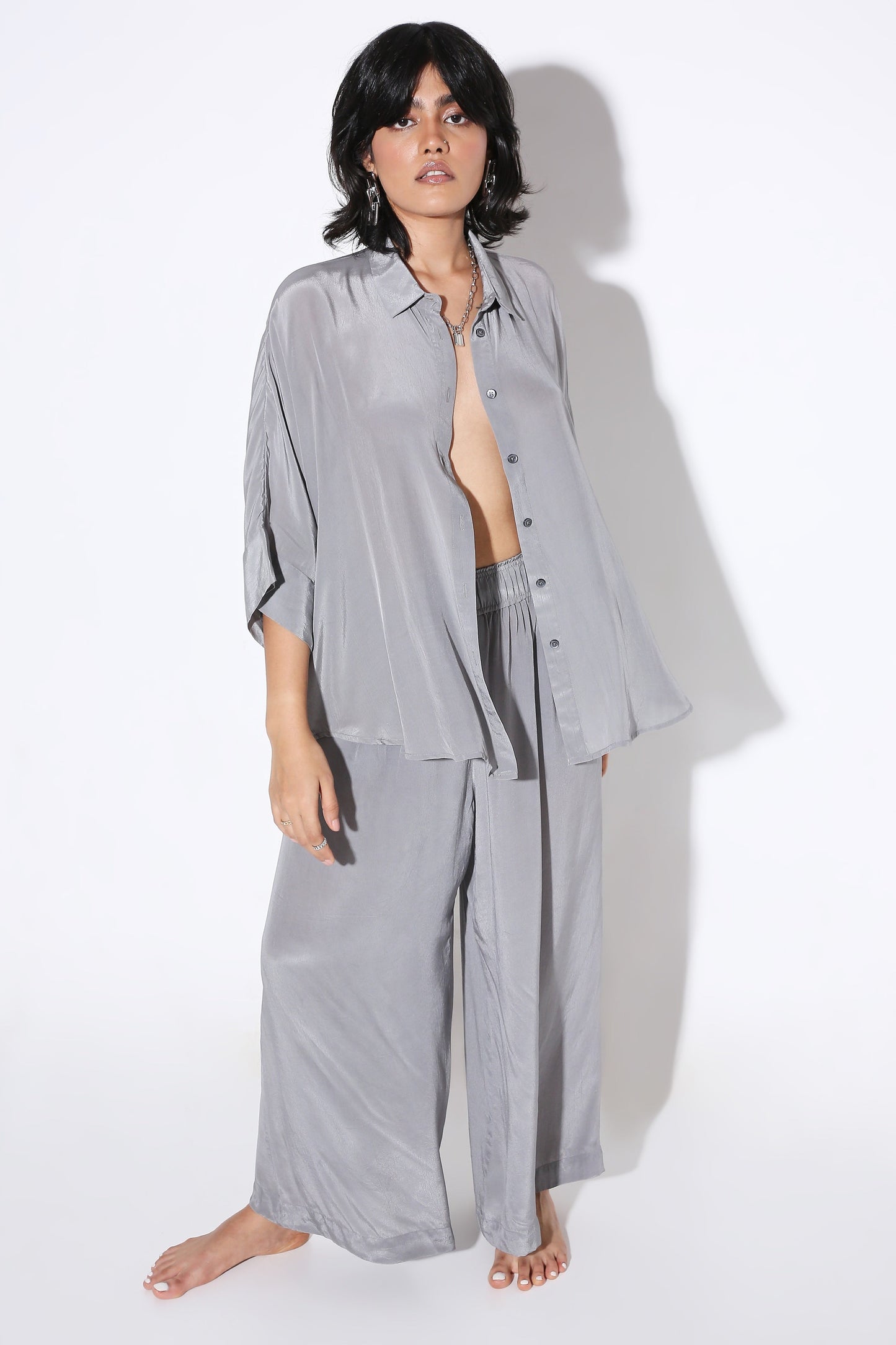 Relaxed Fit Long Shirt Solid-Shirt - Monokrom