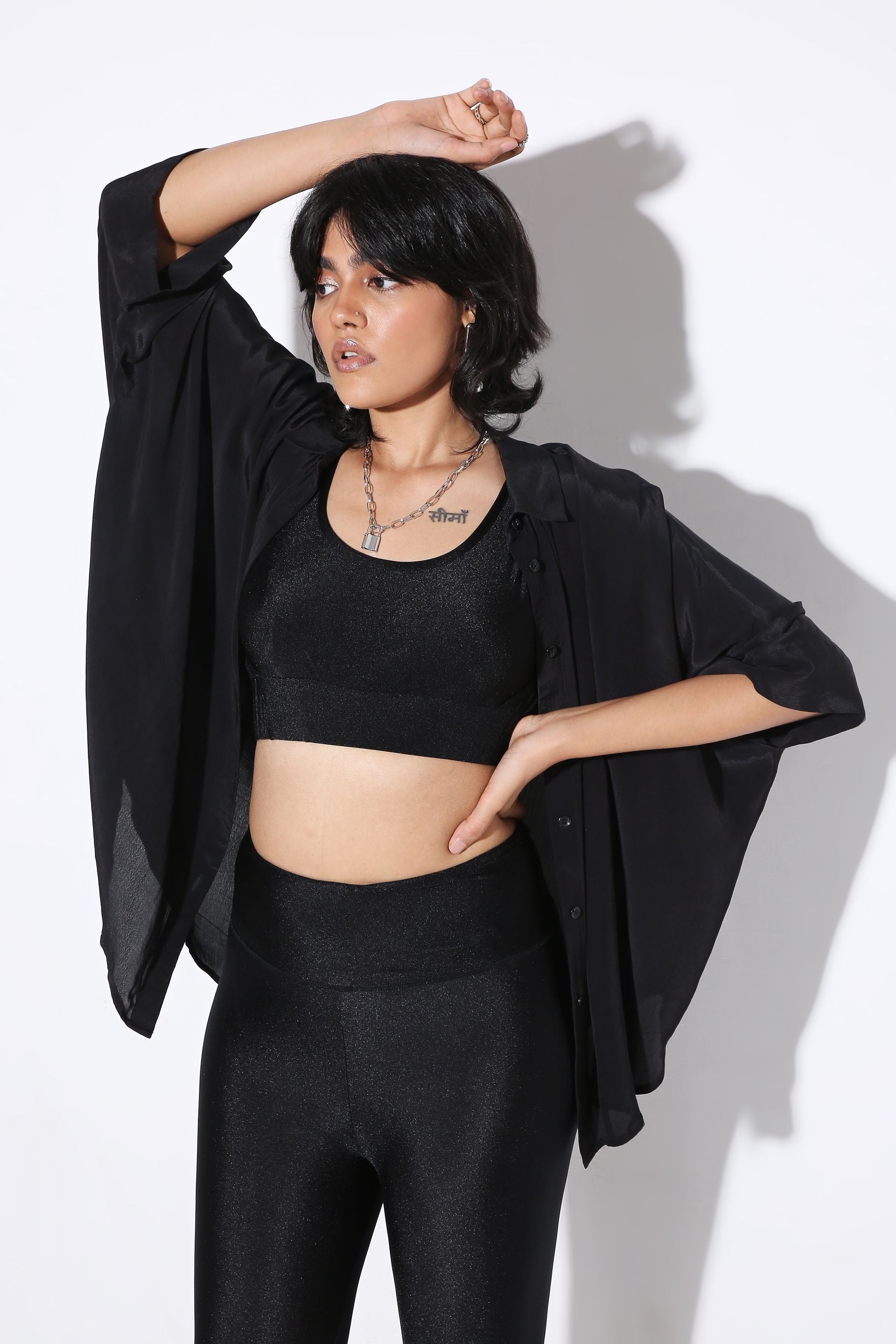 Relaxed fit Long Shirt and Relaxed Fit Pants Solid Color-Coord Set - Monokrom