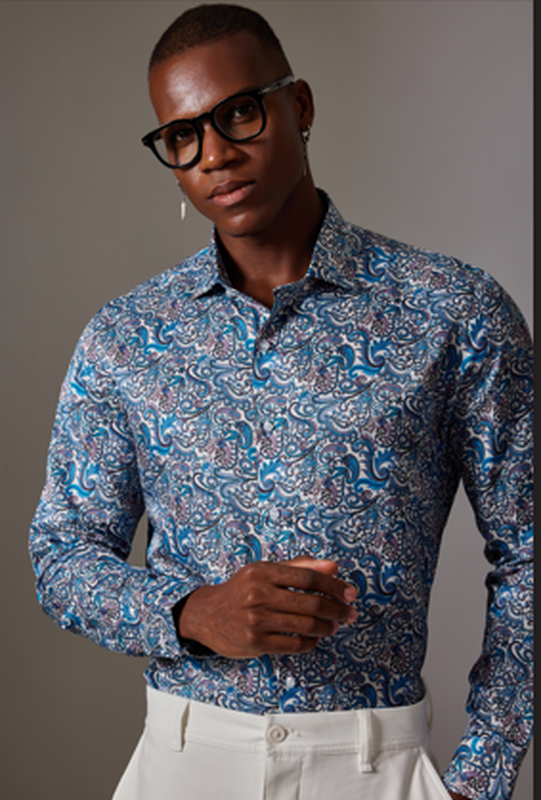 Blue  Cotton / Silk Canclini Shirt Am-62