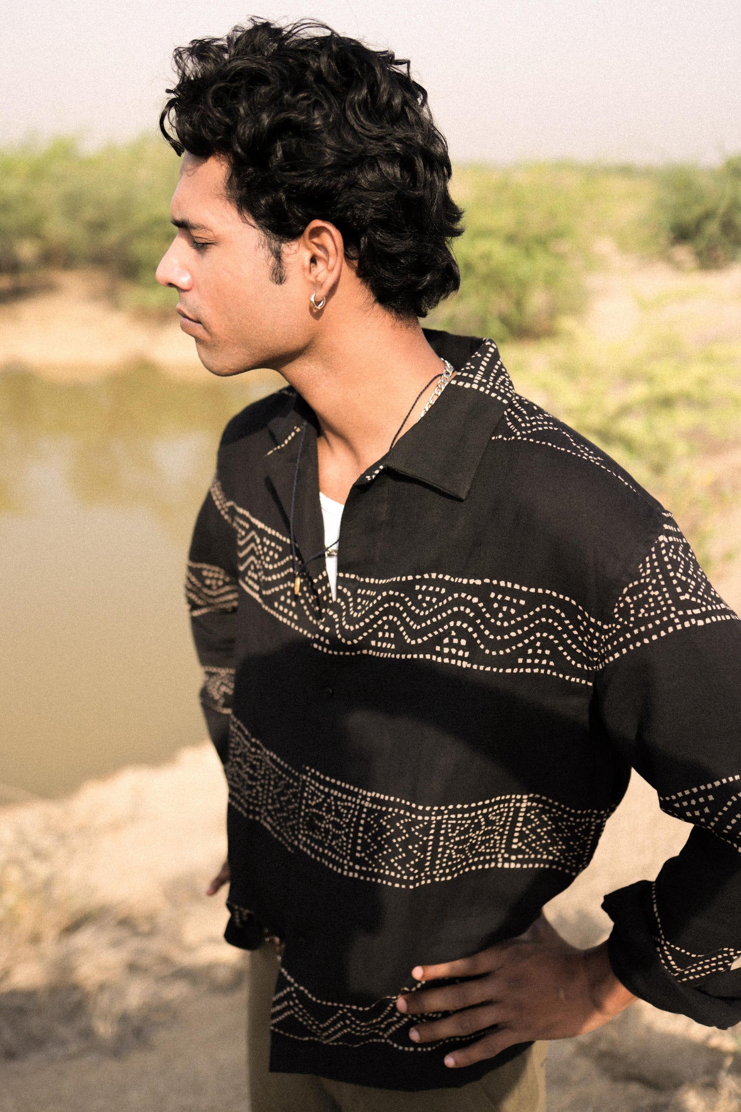 Black Hand-Blocked Panel Shirt