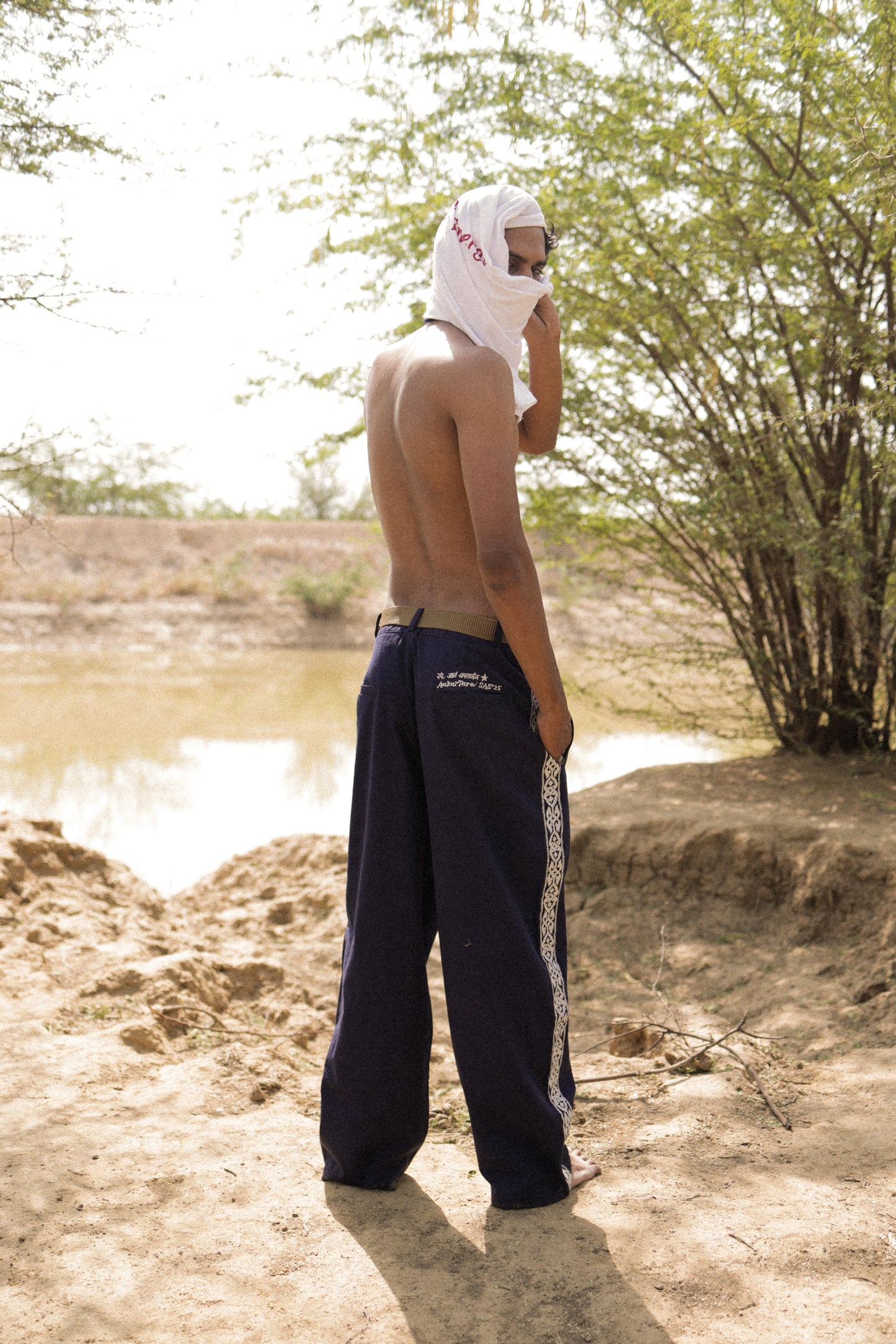 Navy Embroidered Pants
