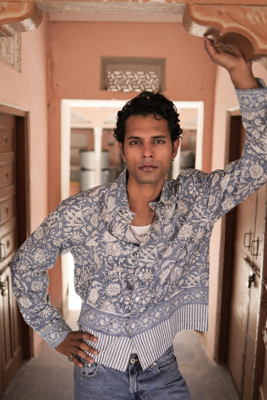 Blue Sanganer Hand-Blocked Shirt