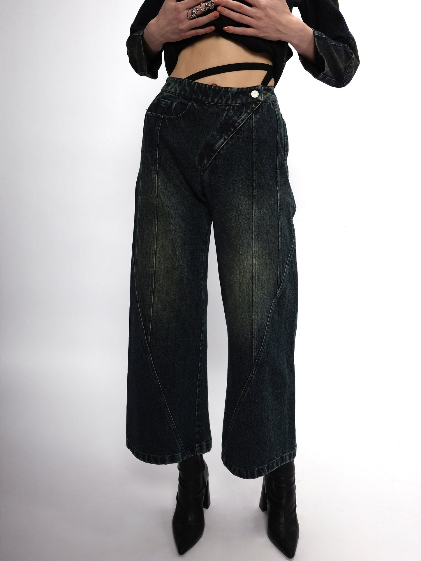 Denim Blazer and Asymmetrical Pant Set