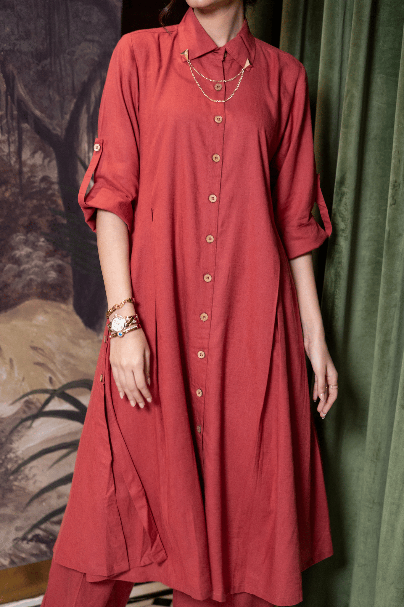 TOMATO RED LINEN CO ORD SET