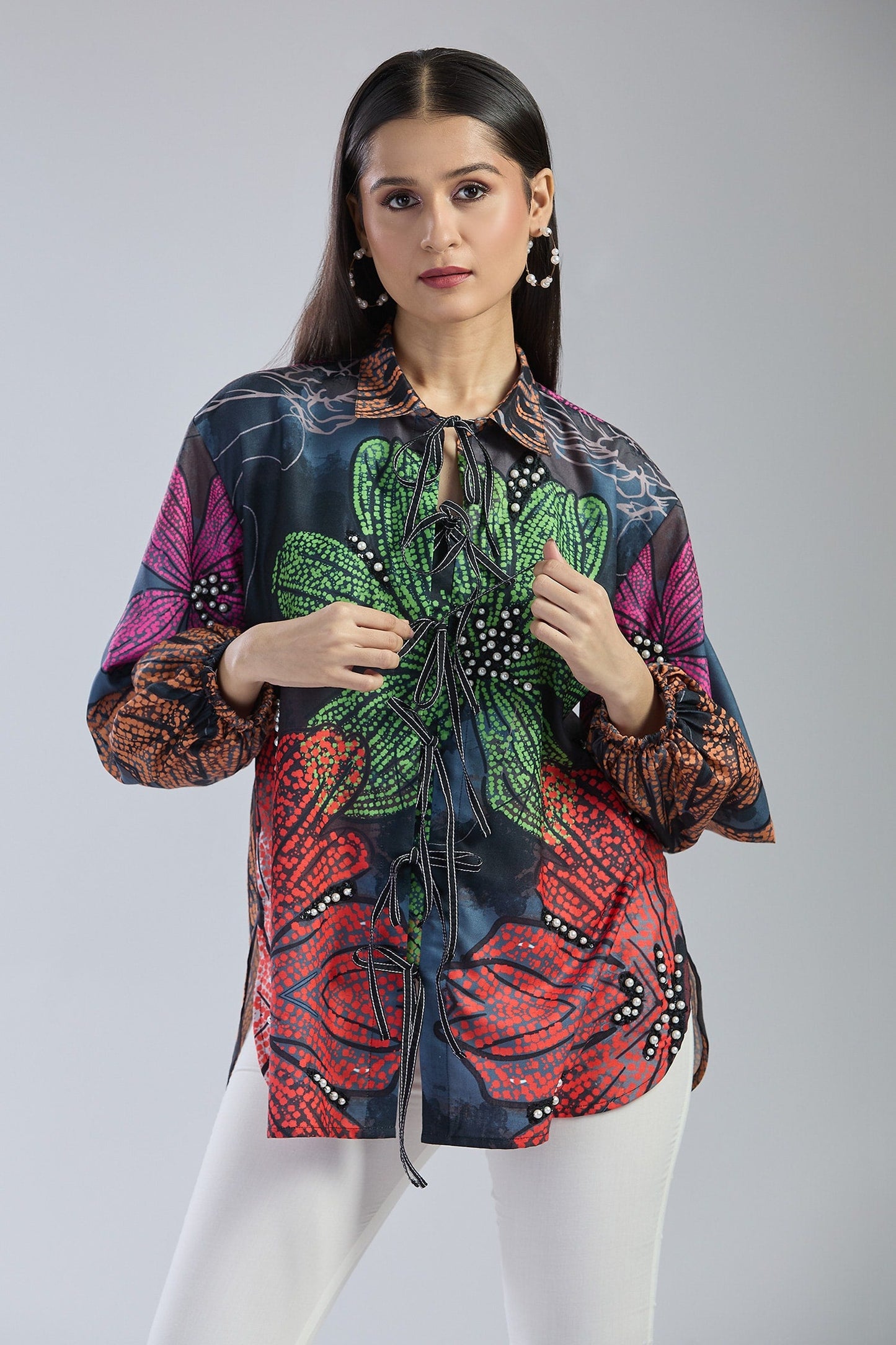 Pearl String Embroidered Shirt