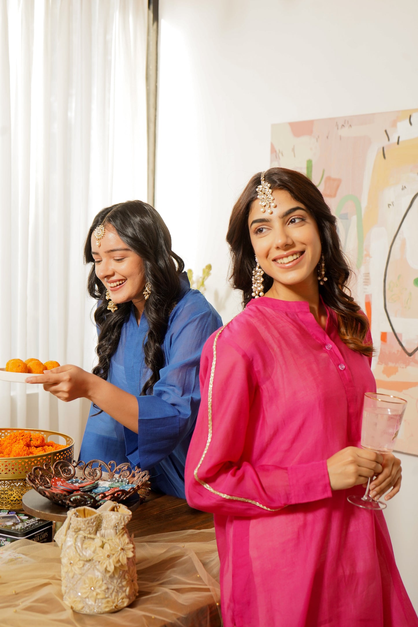 Pink Chanderi Kurta With Lace Detail