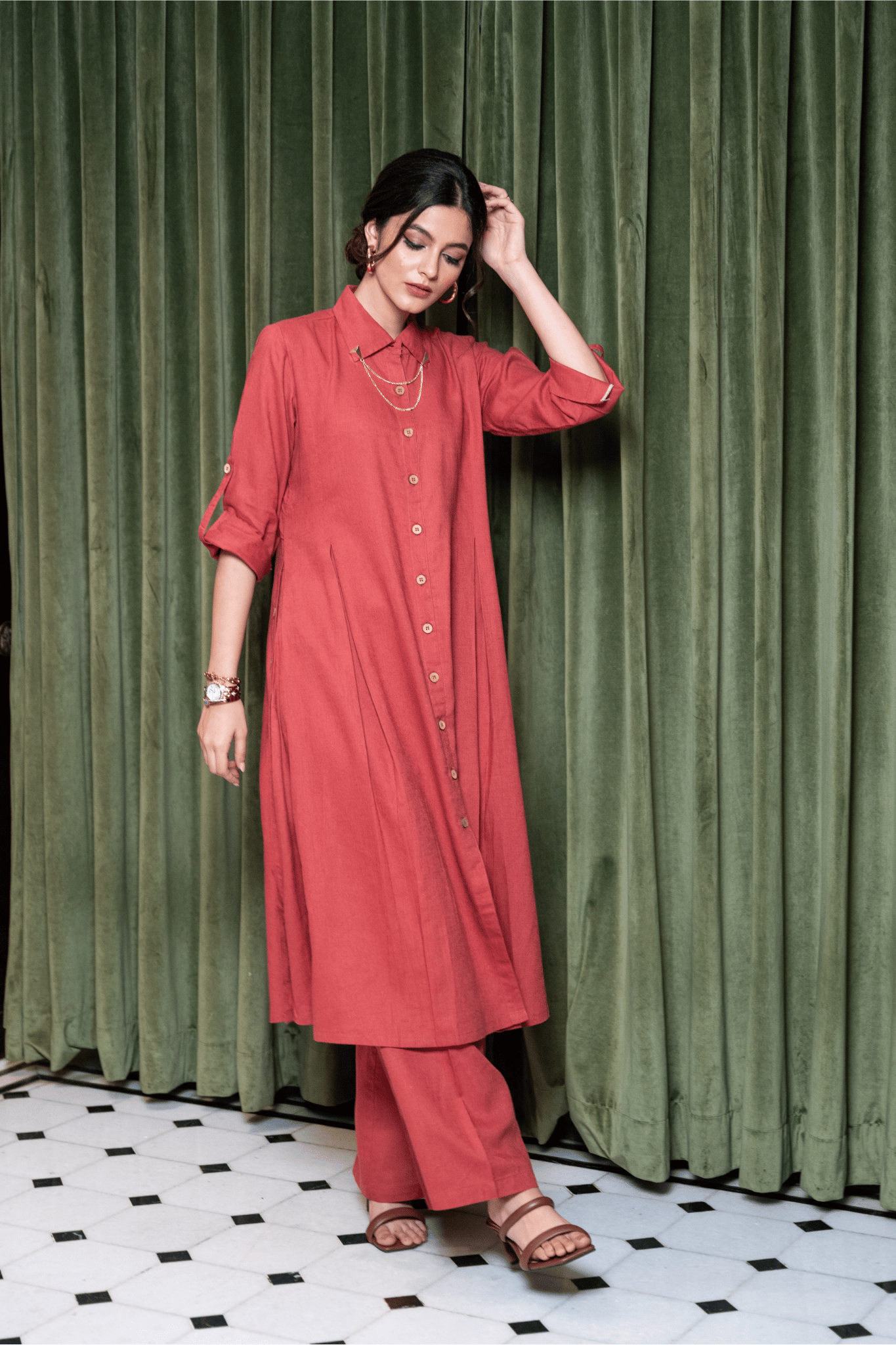 TOMATO RED LINEN CO ORD SET