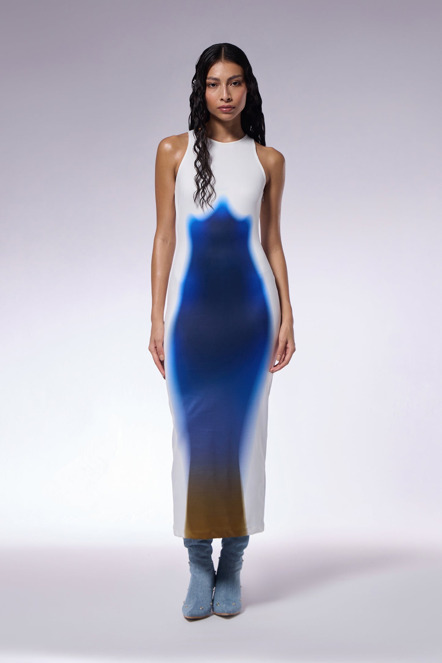 Gradient Trompe l’Oeil Print Maxi Dress