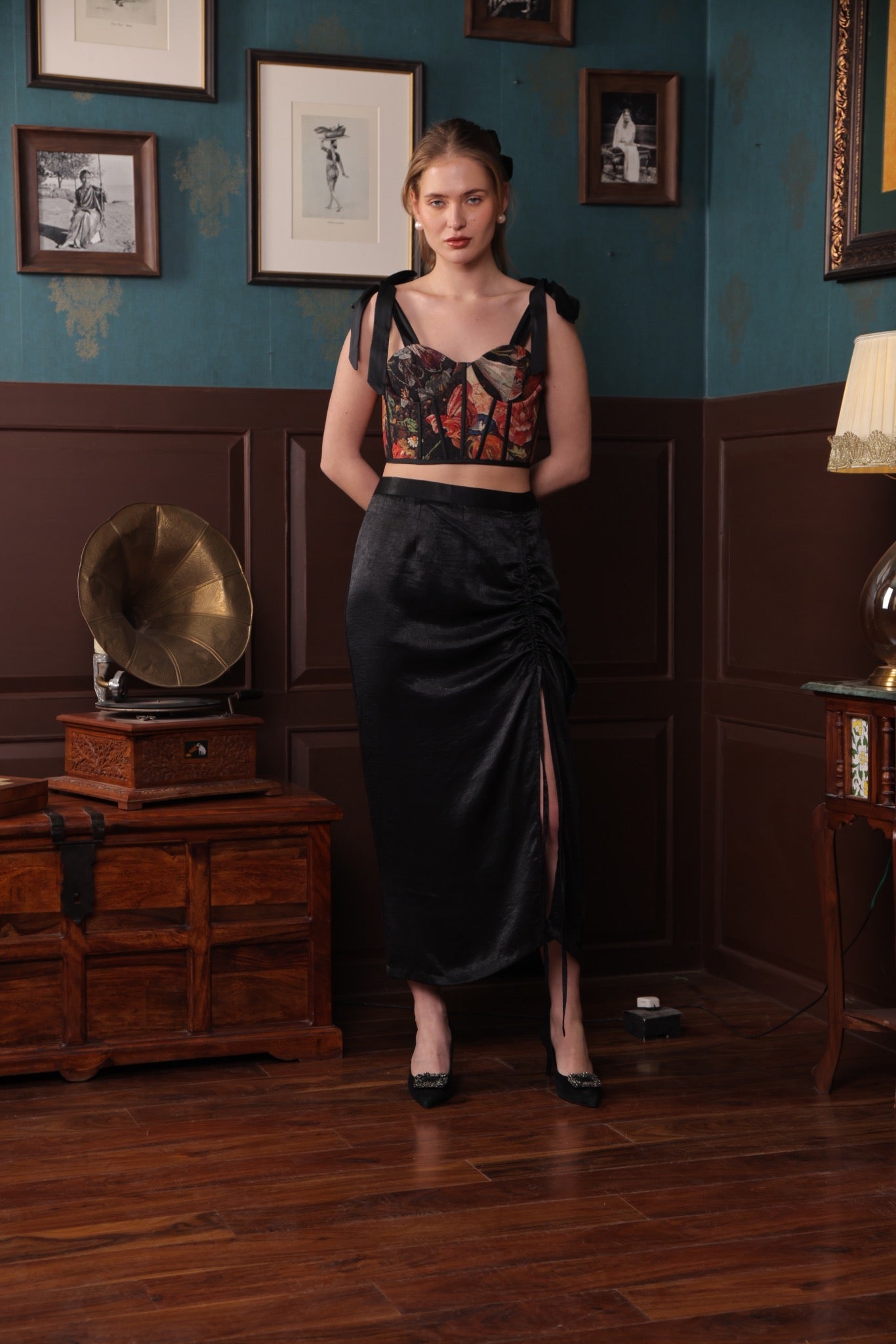 BLACK SAND SATIN SKIRT
