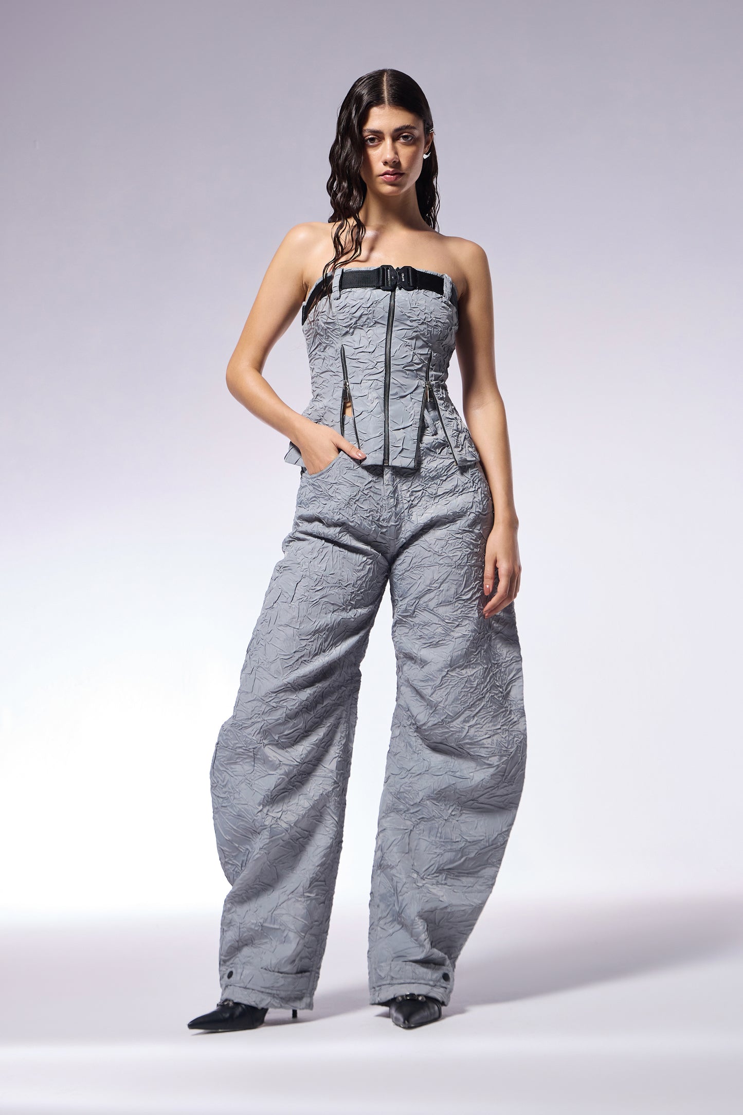 Slate grey Crushed D-Cut Pants