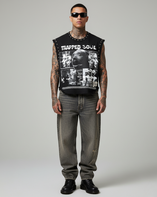 TRAPPED SOUL UNISEX BLACK VEST (BOXYFIT)