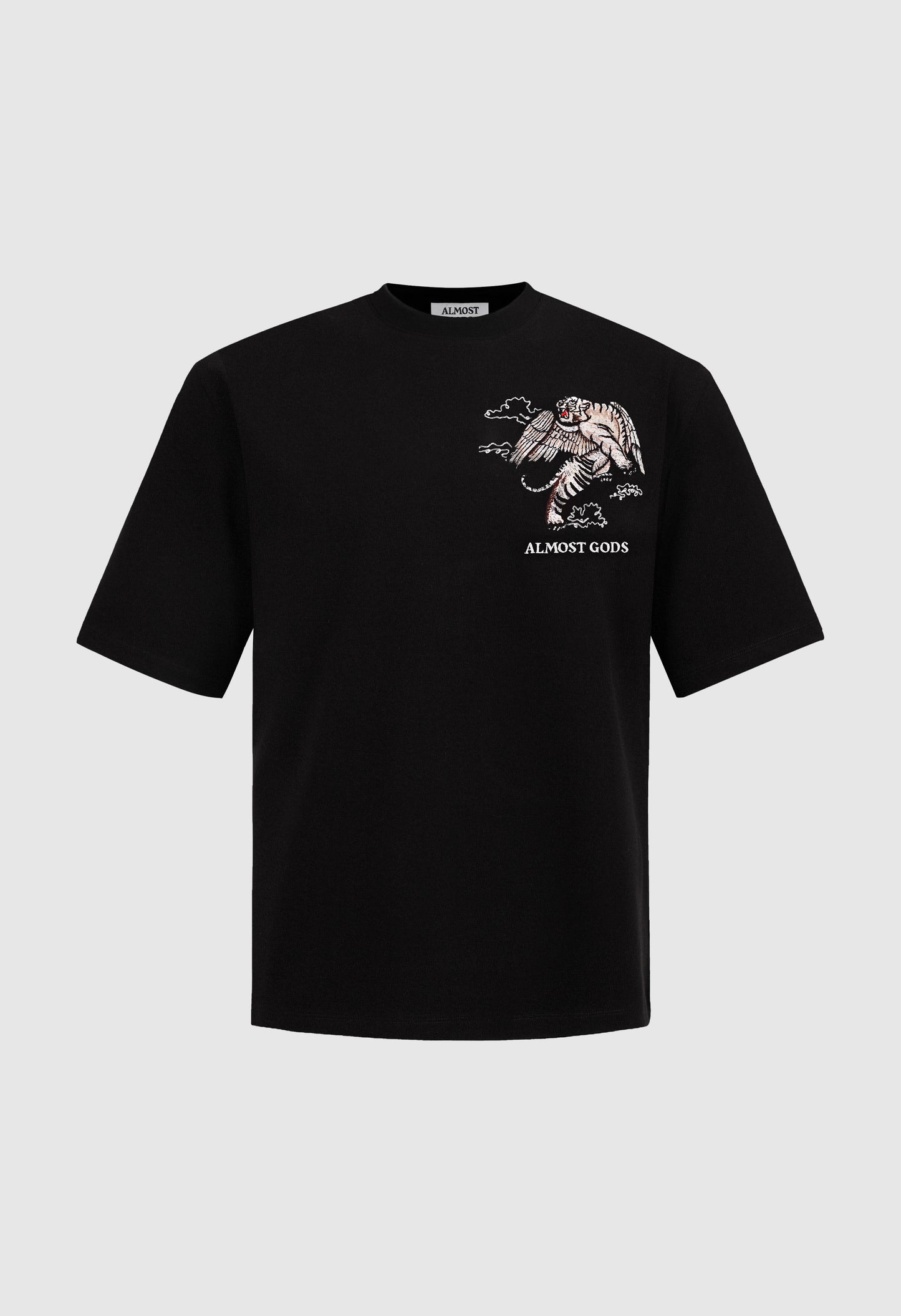 Winged Tiger Embroidered Tee in Black