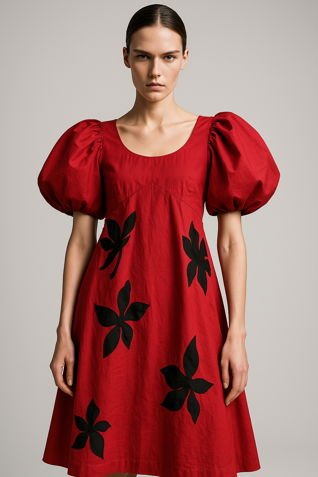 Flame Bloom Appliqué Dress