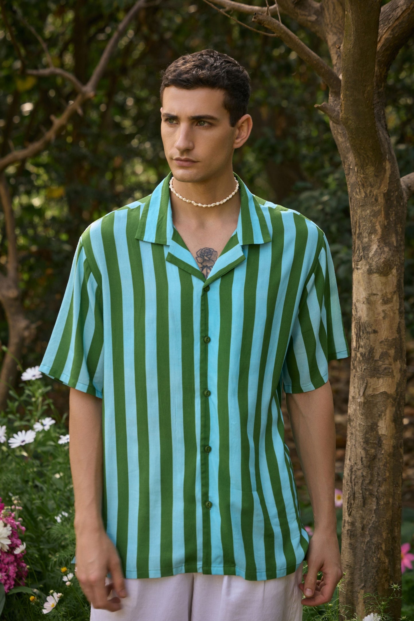 Vibrant Green-Striped Shirt