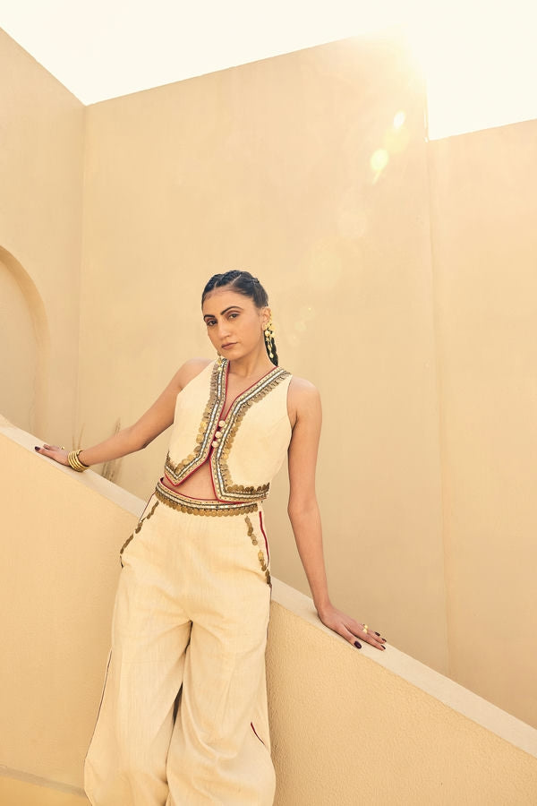 KHADI WAIST COAT WITH KHADI HERAM PANTS