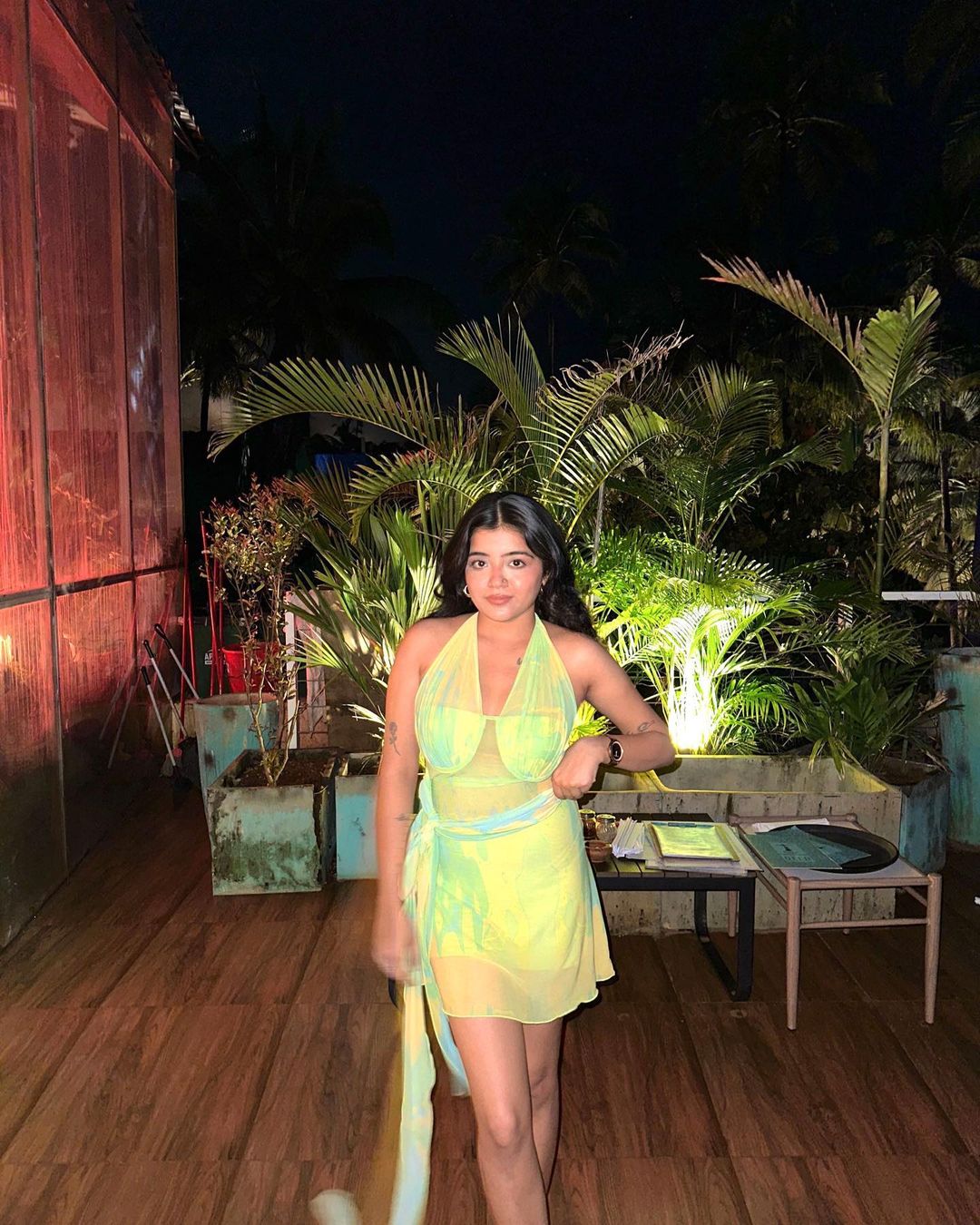 Green Halter Neck Mesh Bandage Dress