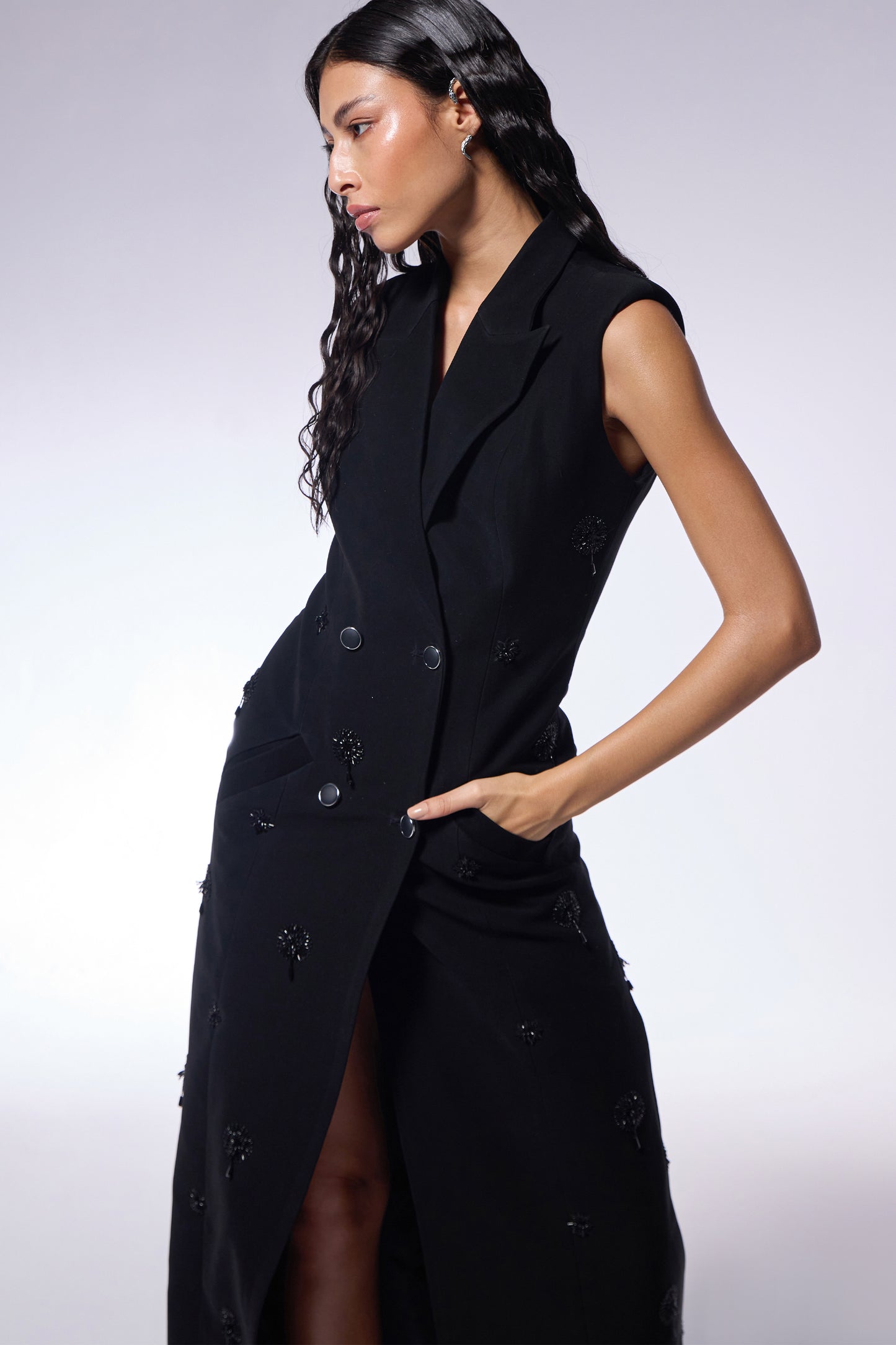 Midnight Embellished Coat Dress