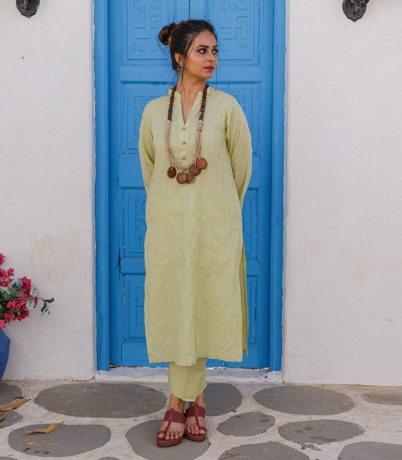 Mint Green Cotton Long Kurta