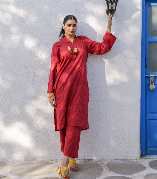 Deep Maroon Cotton Long Kurta