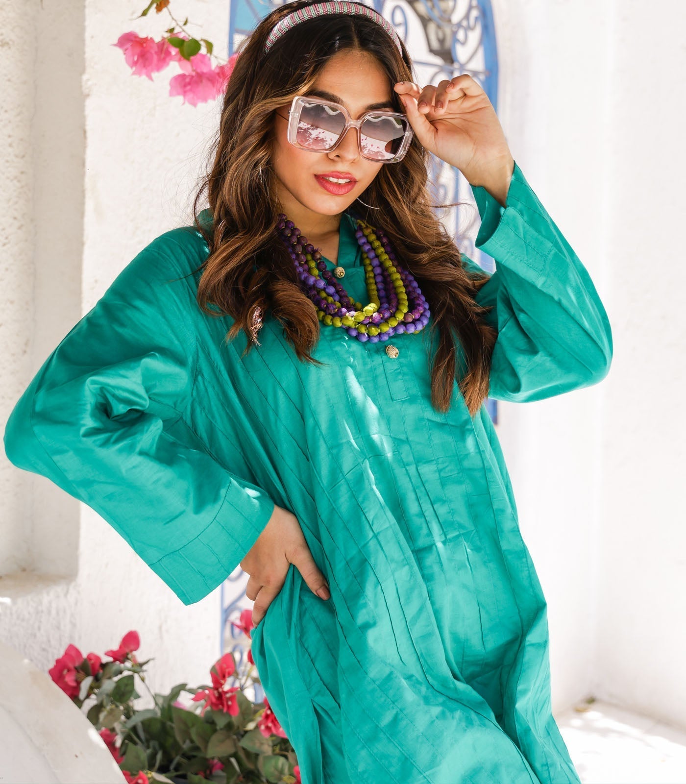 Teal Cotton Long Kurta