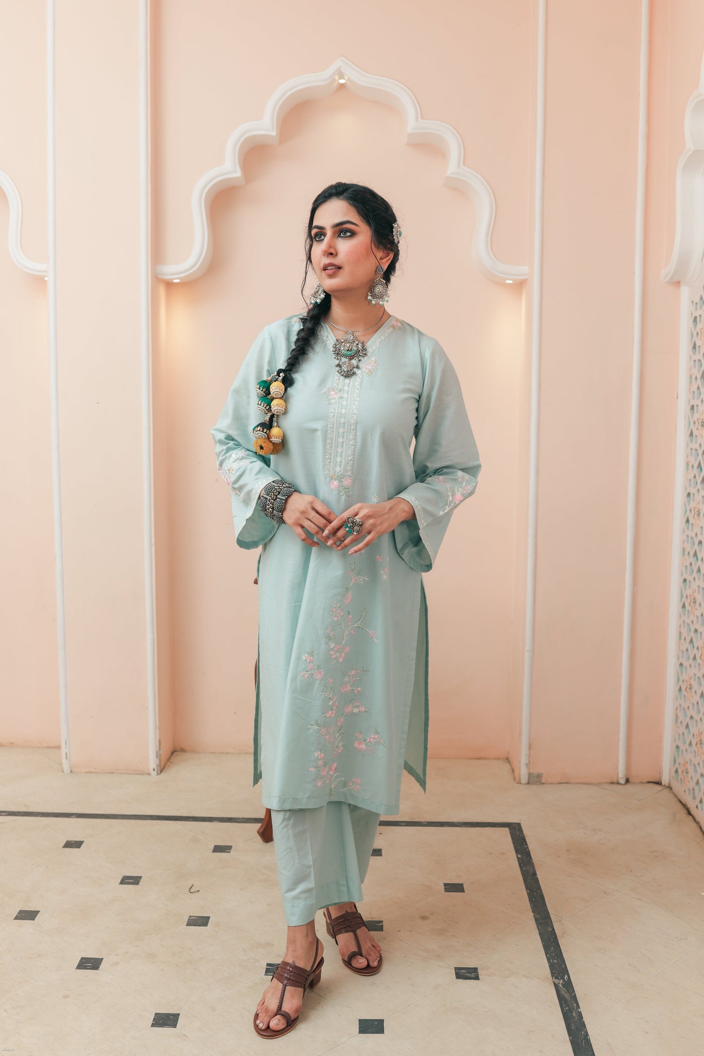 Sky Blue Embroidered Co-ord Set