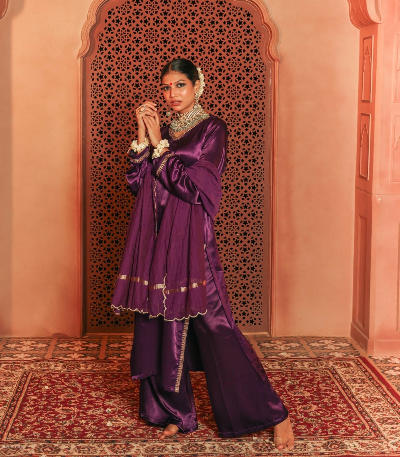 Purple Embroidered Gajji Silk Co-ord Set