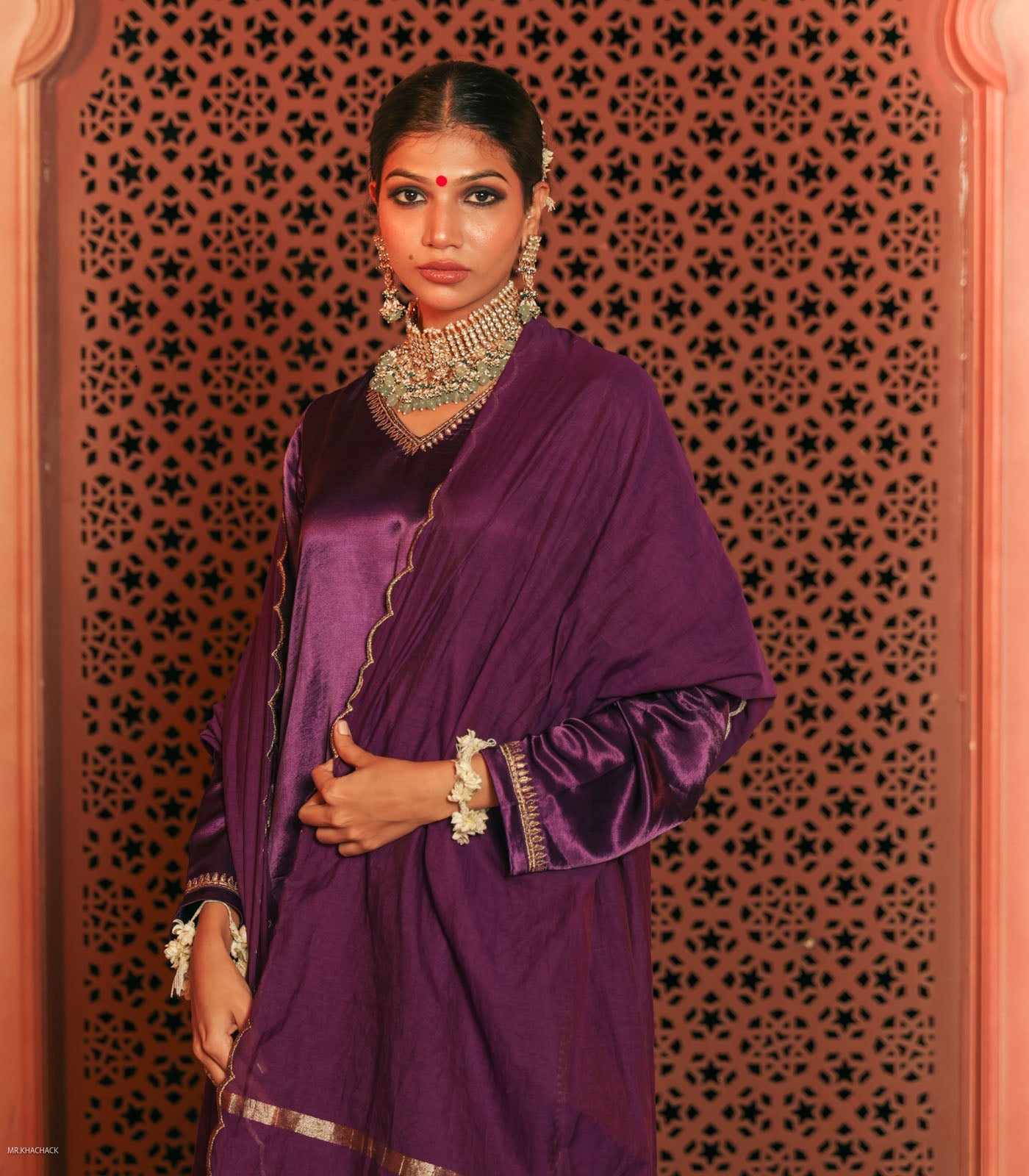 Purple Embroidered Gajji Silk Co-ord Set