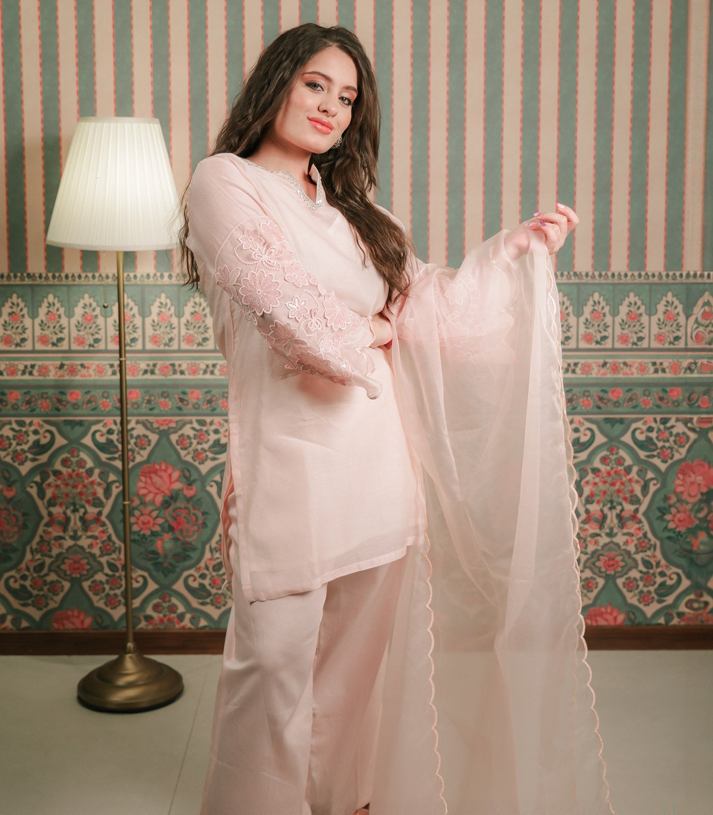 Pink Chanderi Coord Set with Dupatta