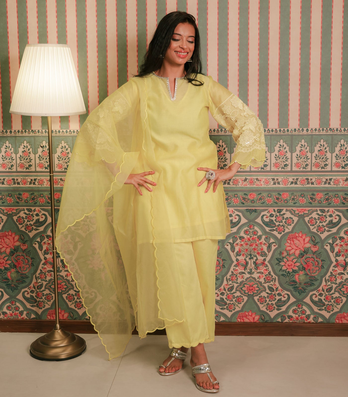 Yellow Chanderi Co-ord Set with Dupatta