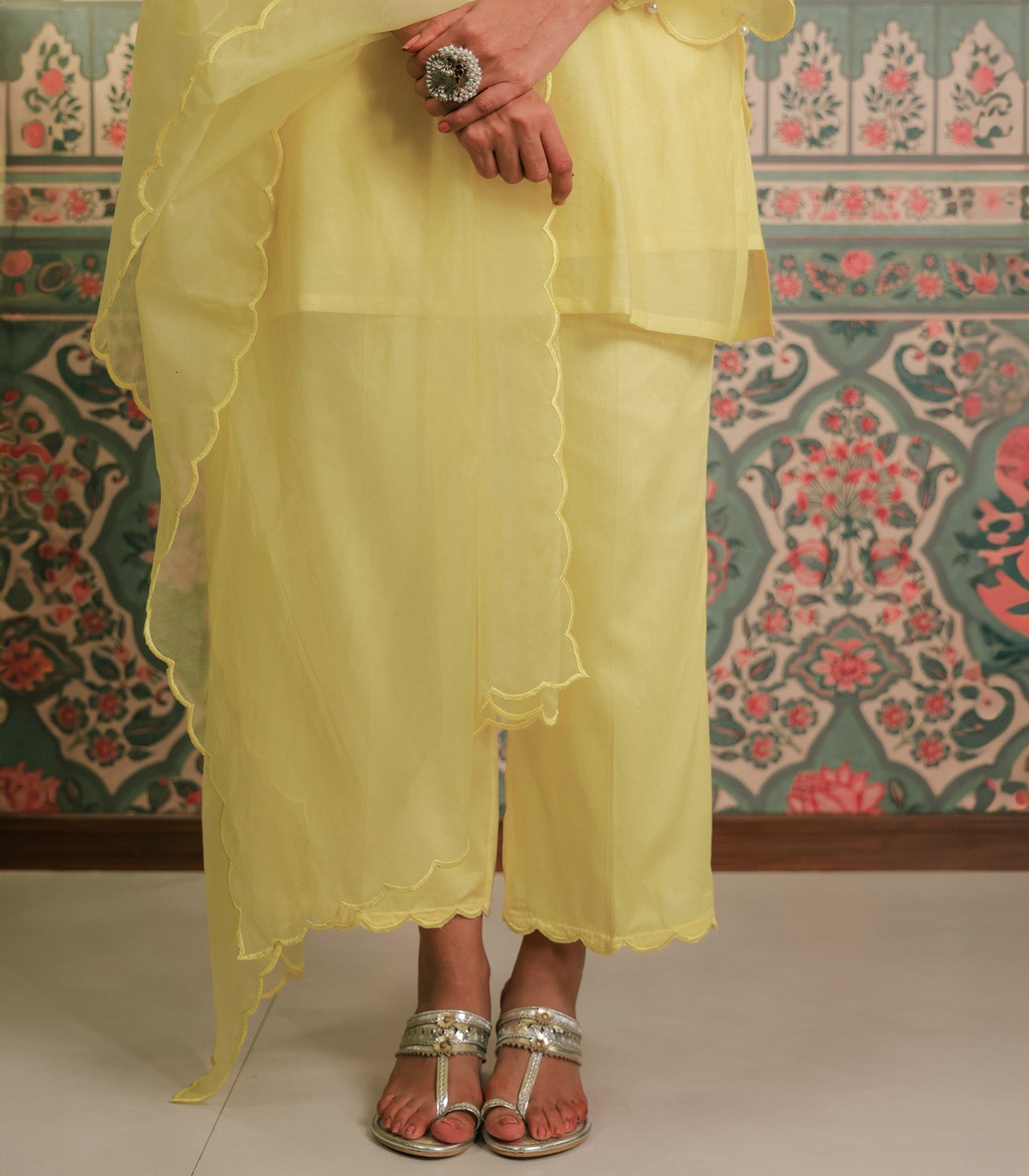 Yellow Chanderi Co-ord Set with Dupatta