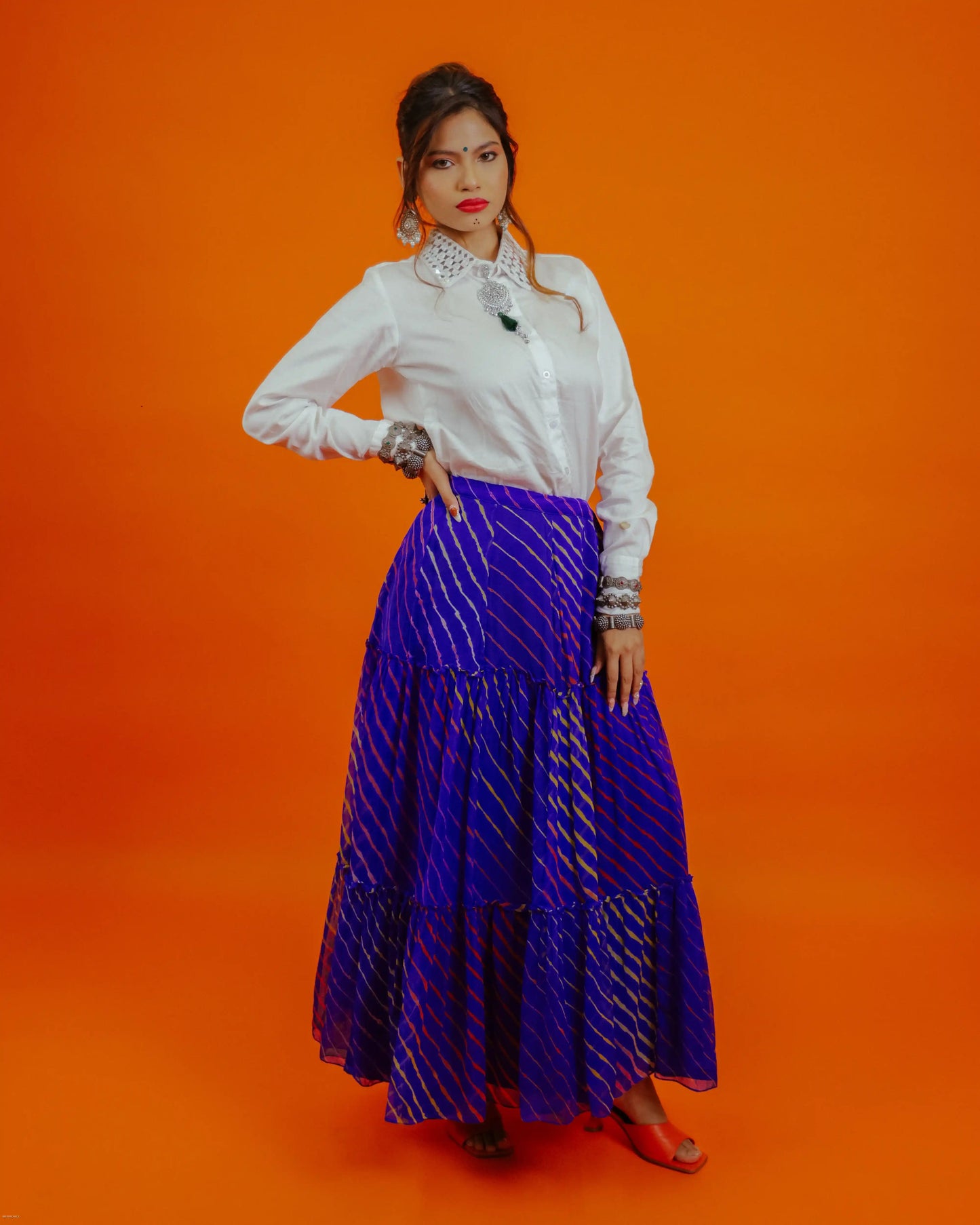 Vibrant Blue Chiffon Leheriya Skirt