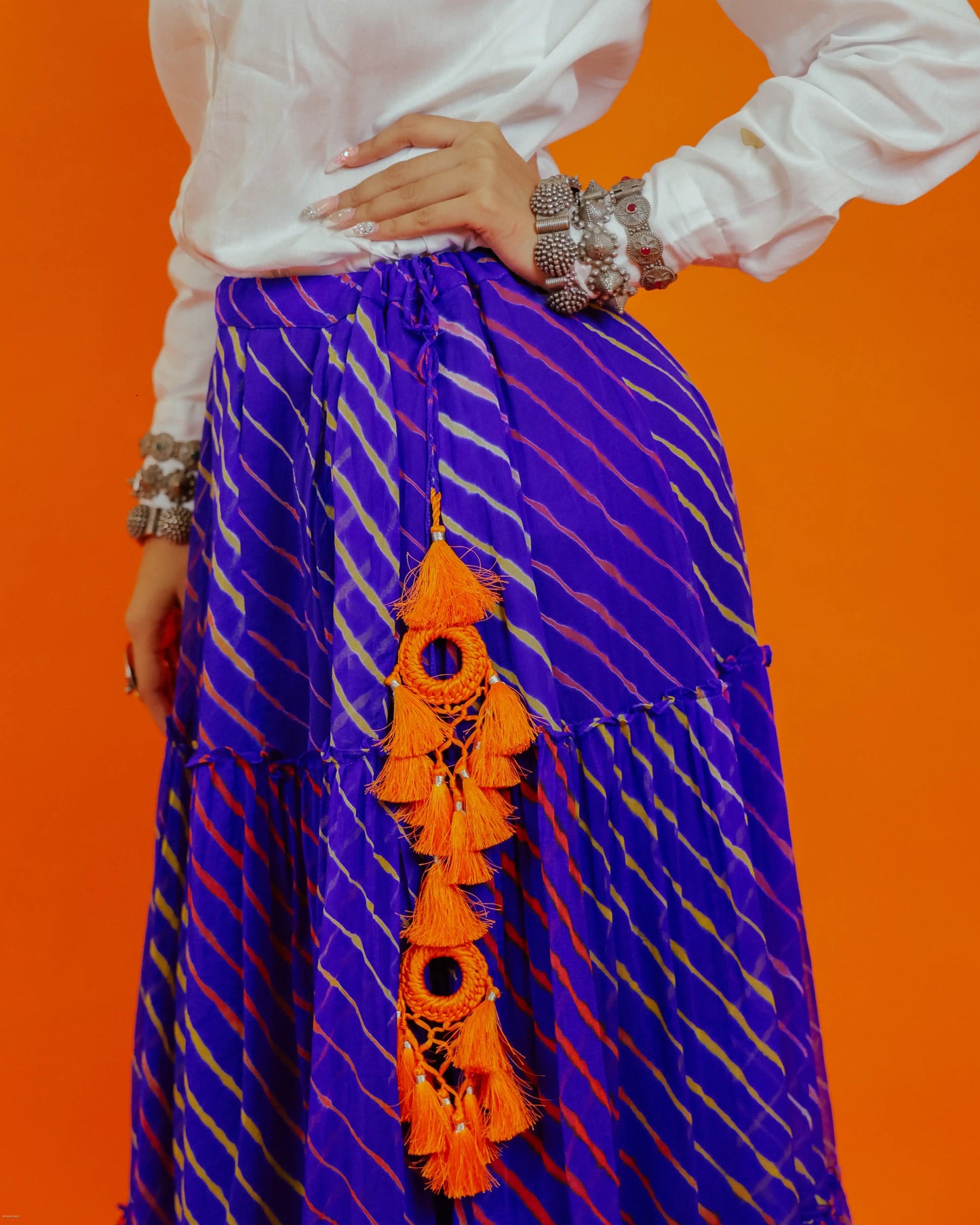 Vibrant Blue Chiffon Leheriya Skirt