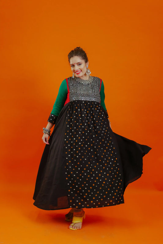 Black Cotton Bandhani Kurti