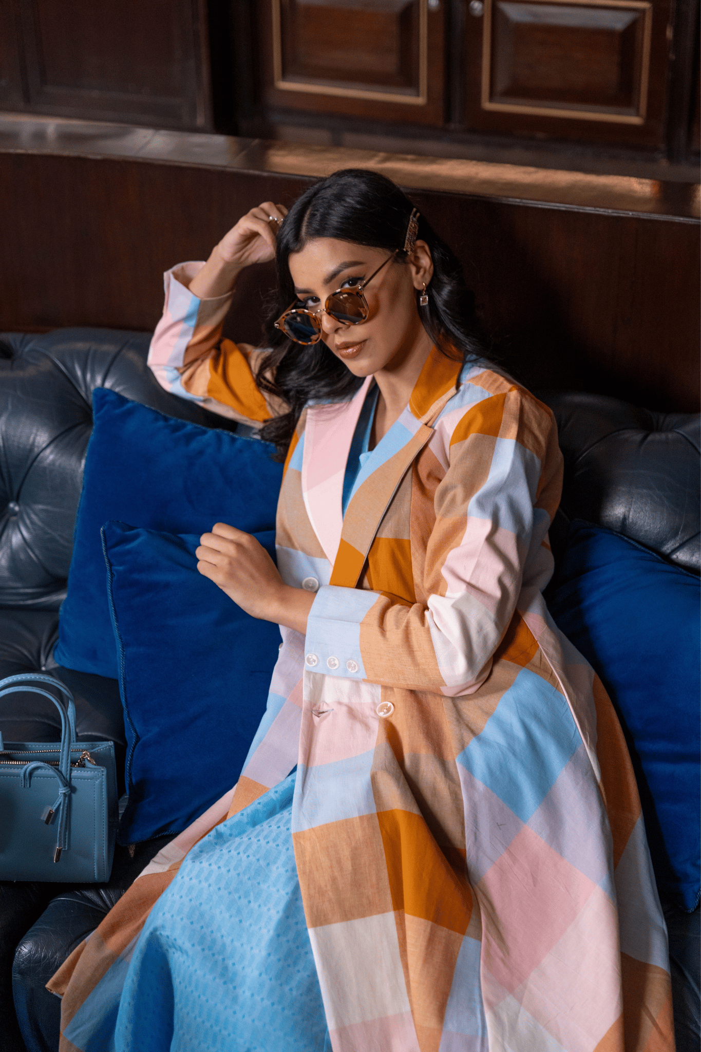 Pink Madras Cotton Checks Long jacket & Sleevless Dress