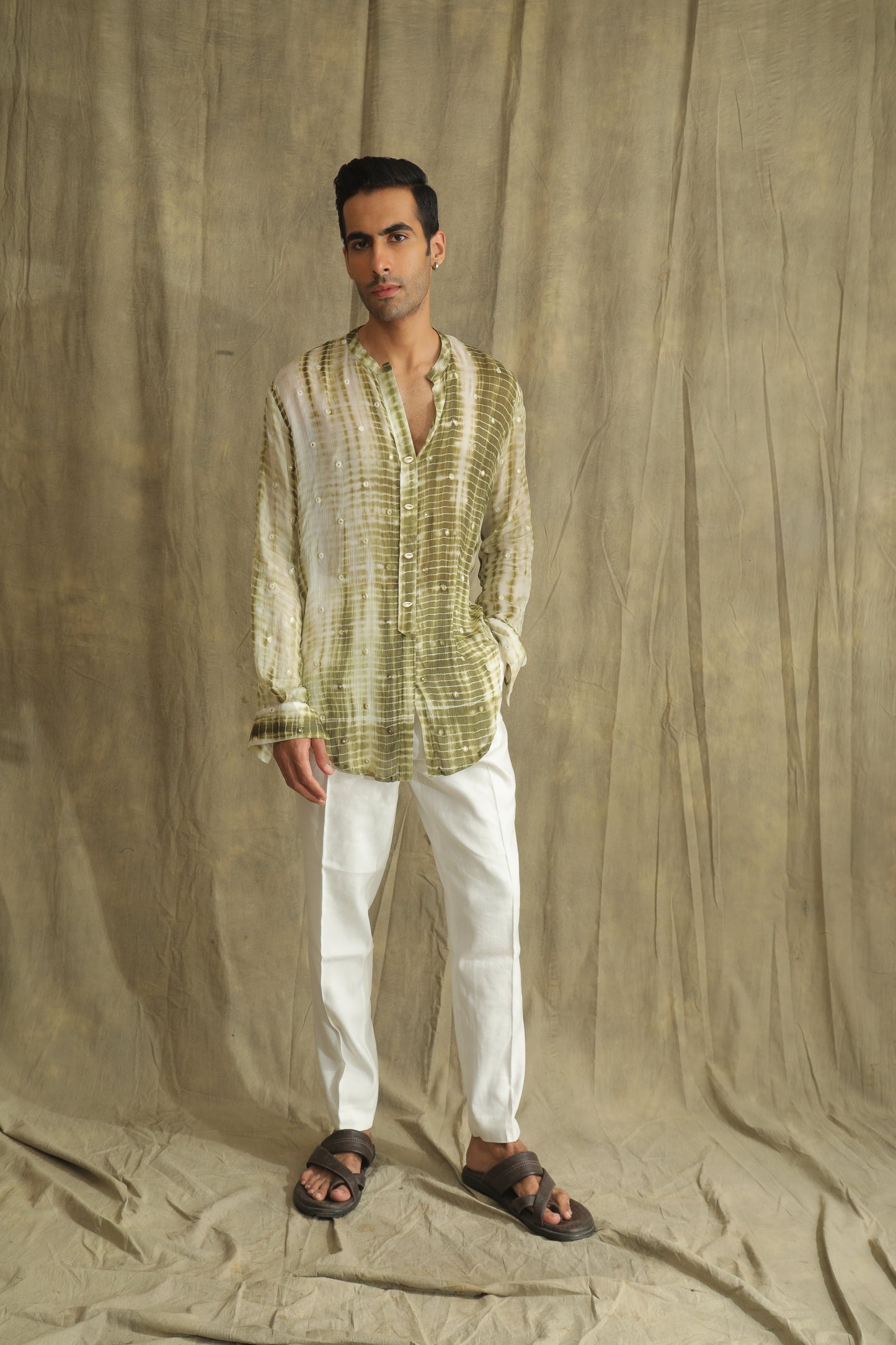 Green tie an dye kurta shirt